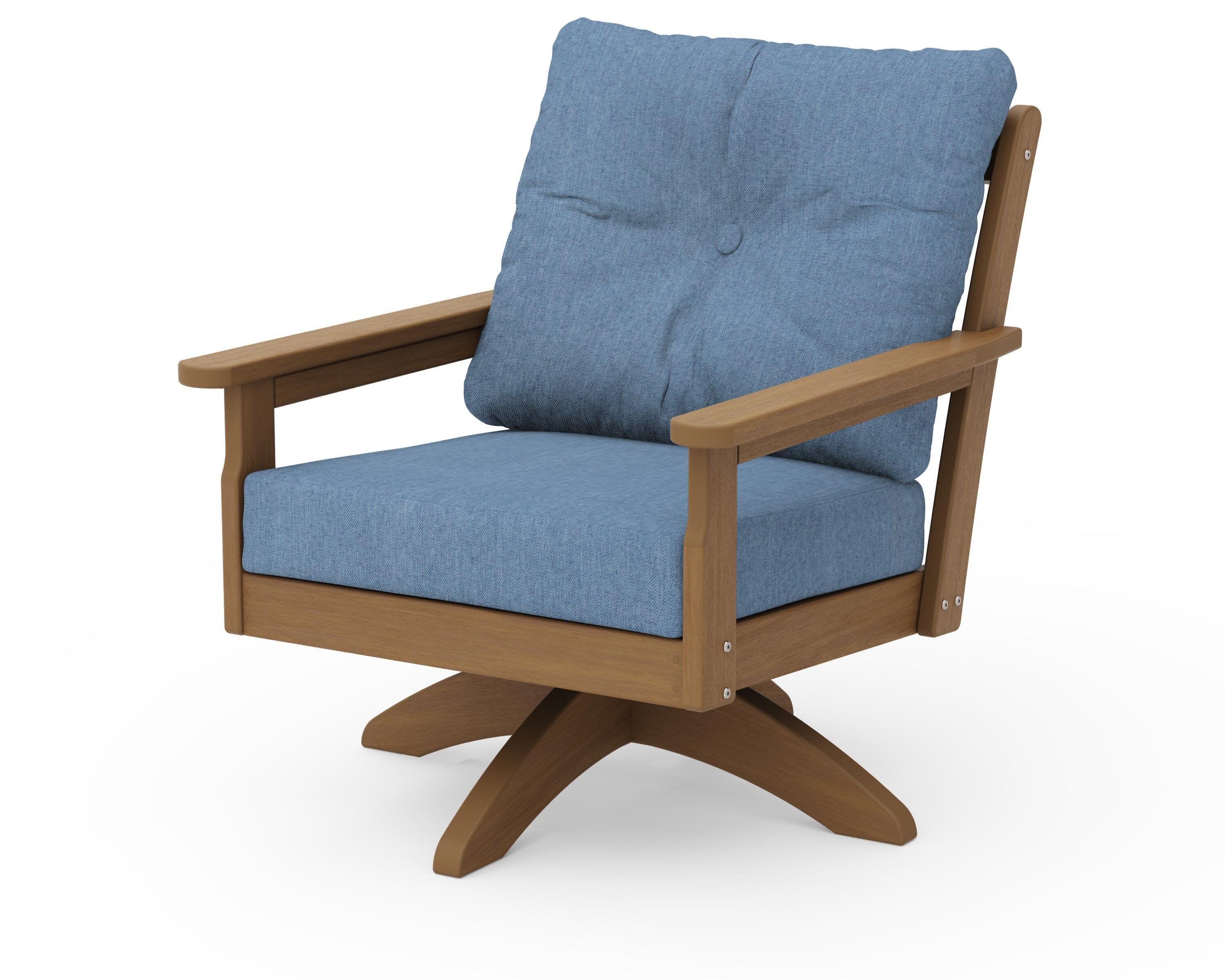 Vineyard Deep Seating Swivel Chair in Natural / Sky Blue