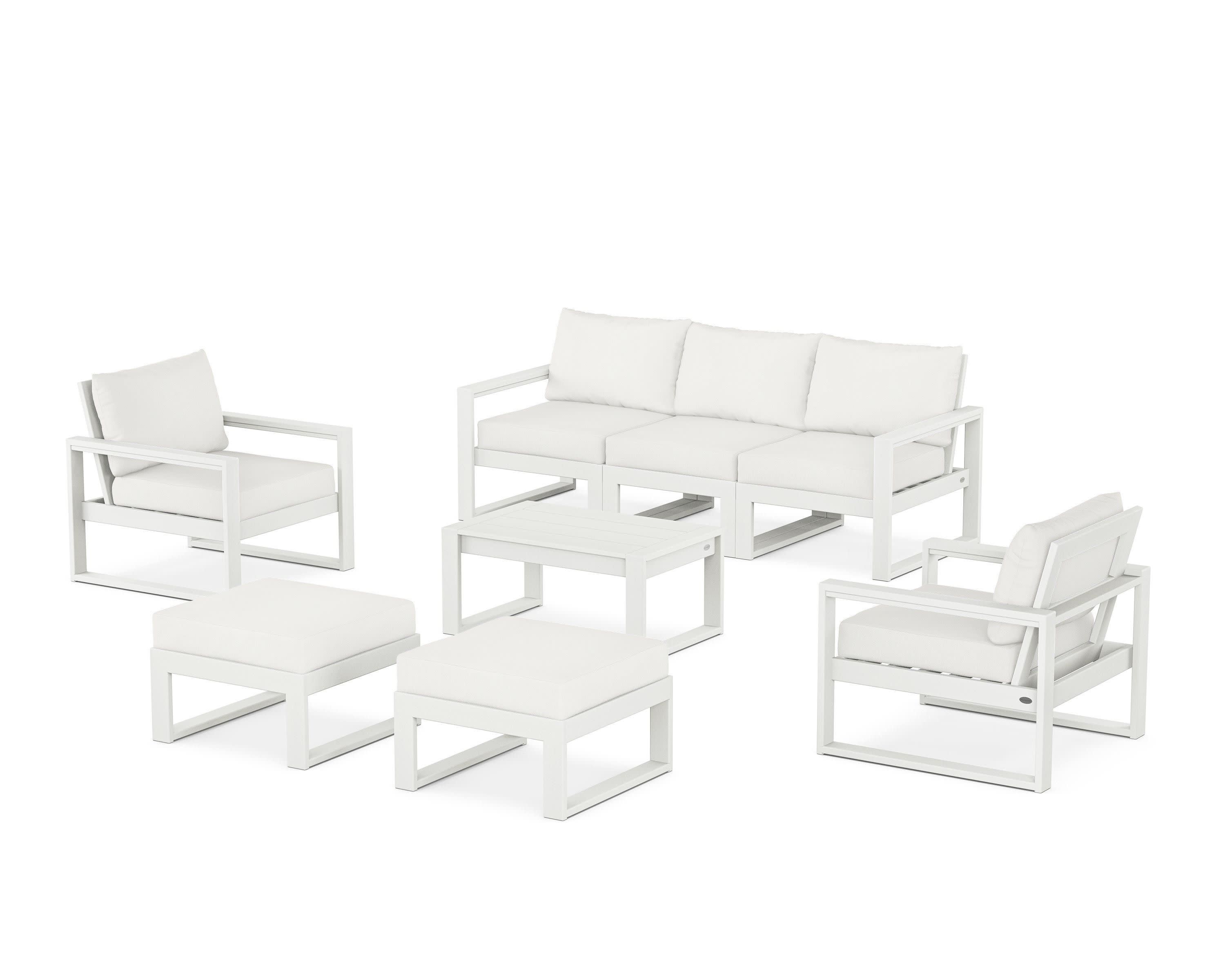 EDGE Sectional 8-Piece Lounge Sofa Set in Vintage White / Natural Linen