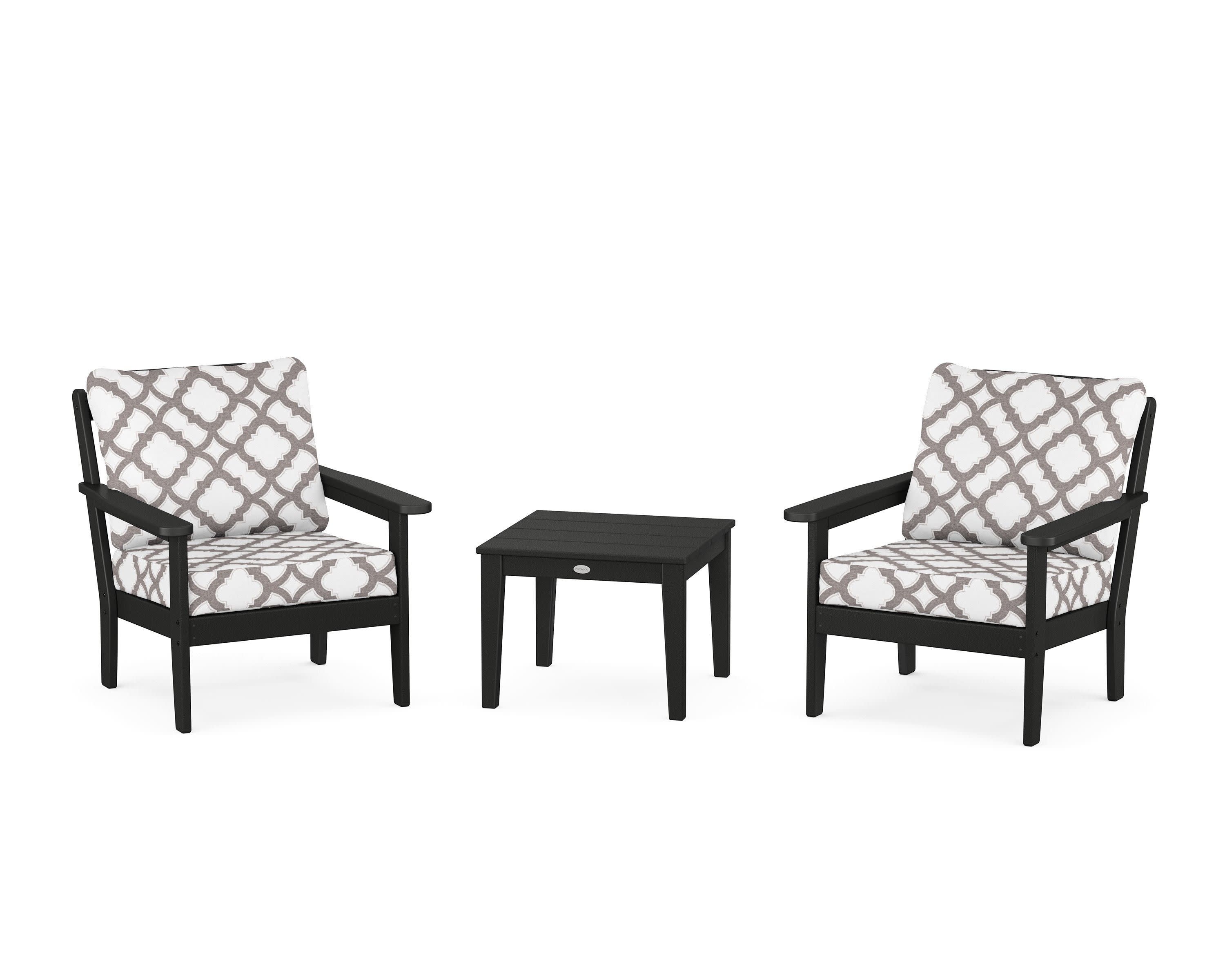 Cottage 3-Piece Deep Seating Set in Black / Trellis Grey Mist
