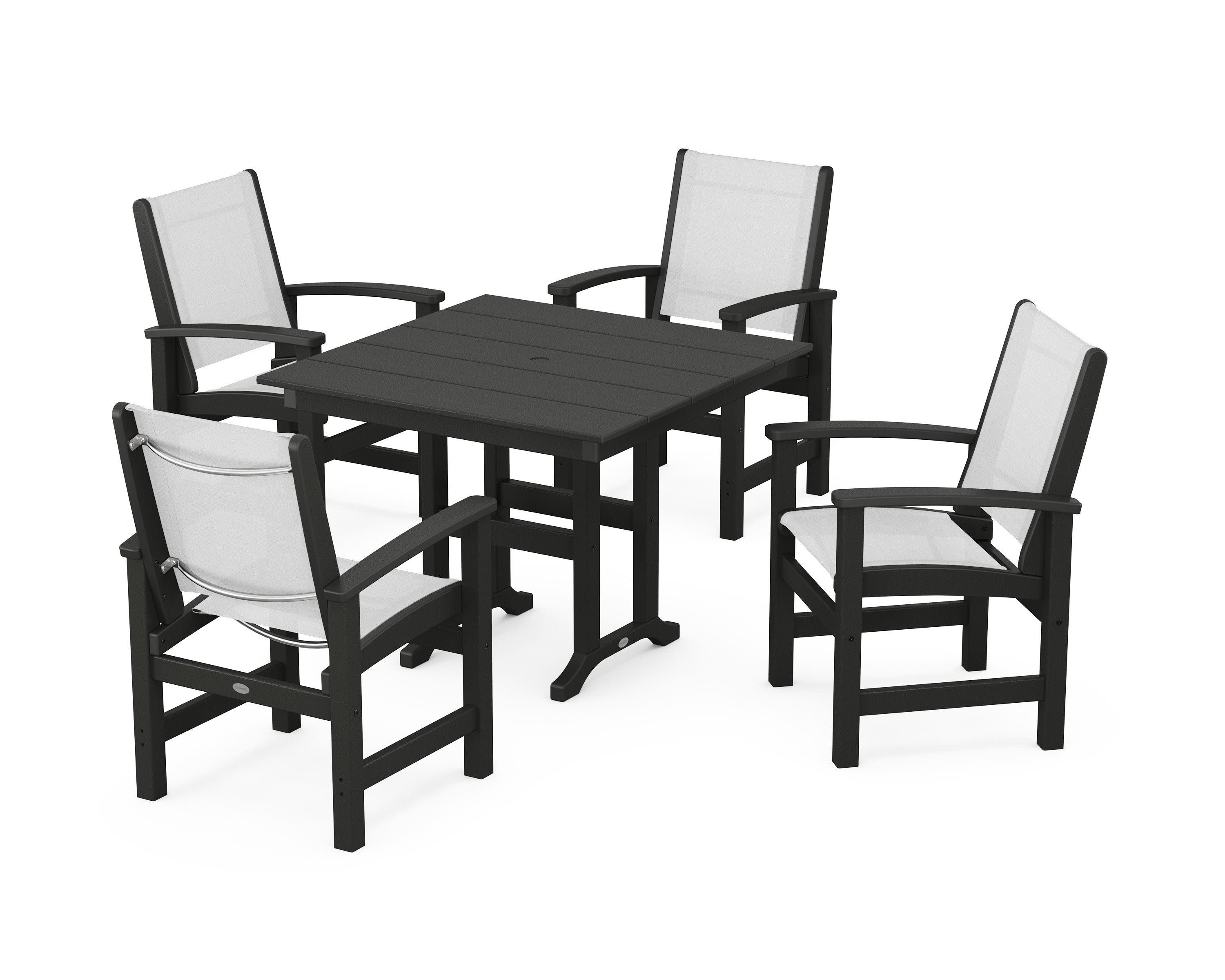 Coastal 5-Piece Farmhouse Dining Set in Black / White Sling