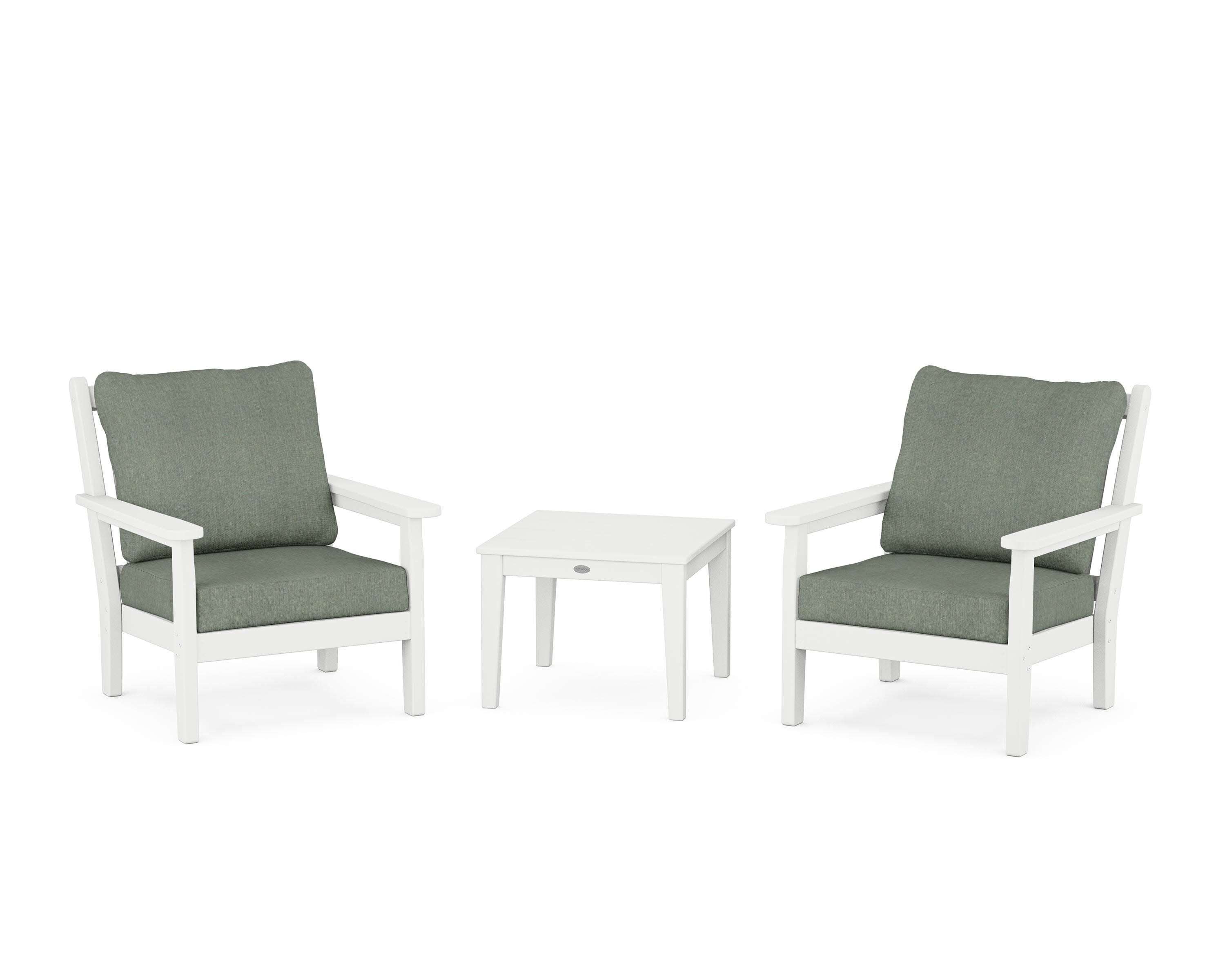 Chippendale 3-Piece Deep Seating Set in White / Cast Sage