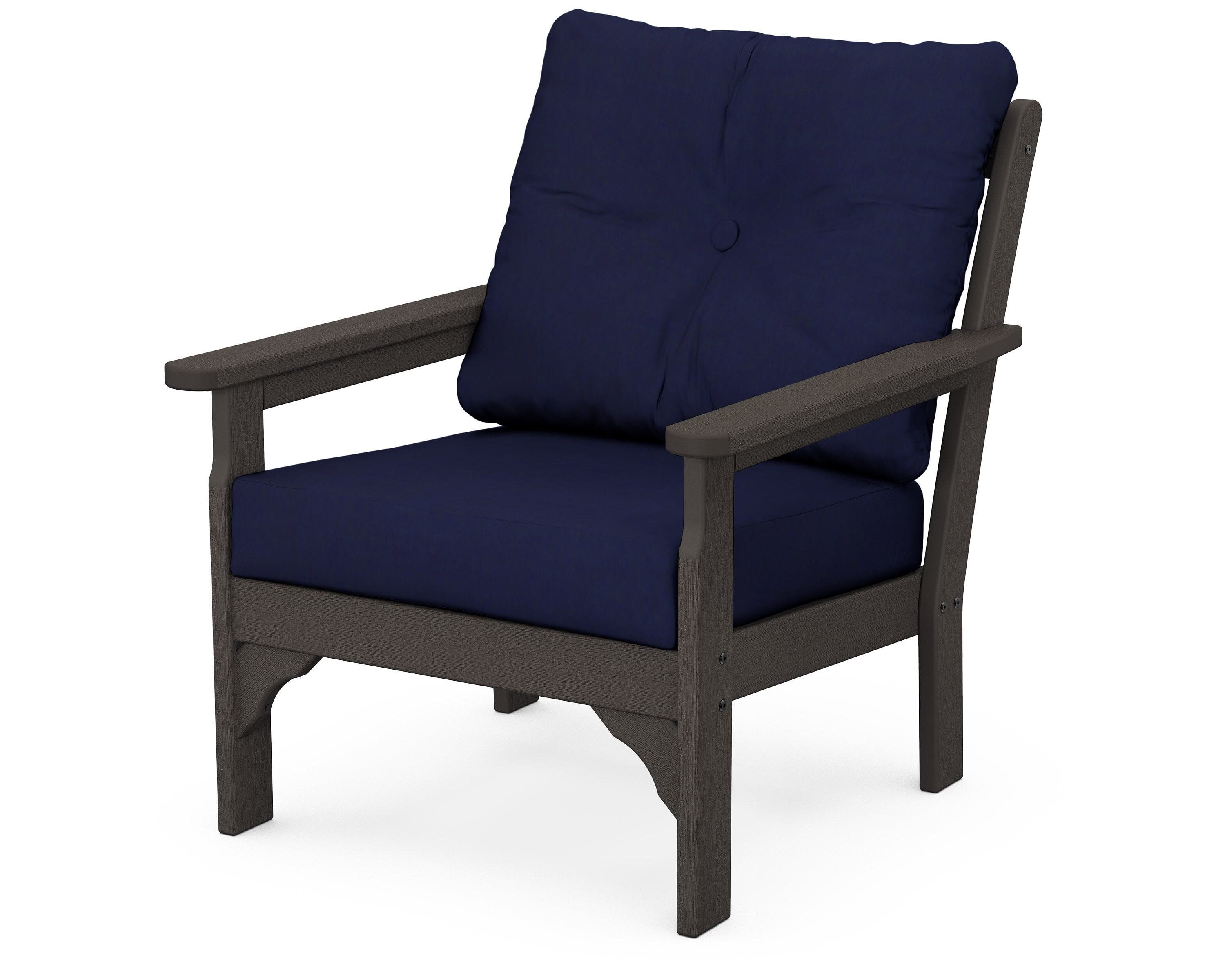 Vineyard Deep Seating Chair in Vintage Coffee / Navy