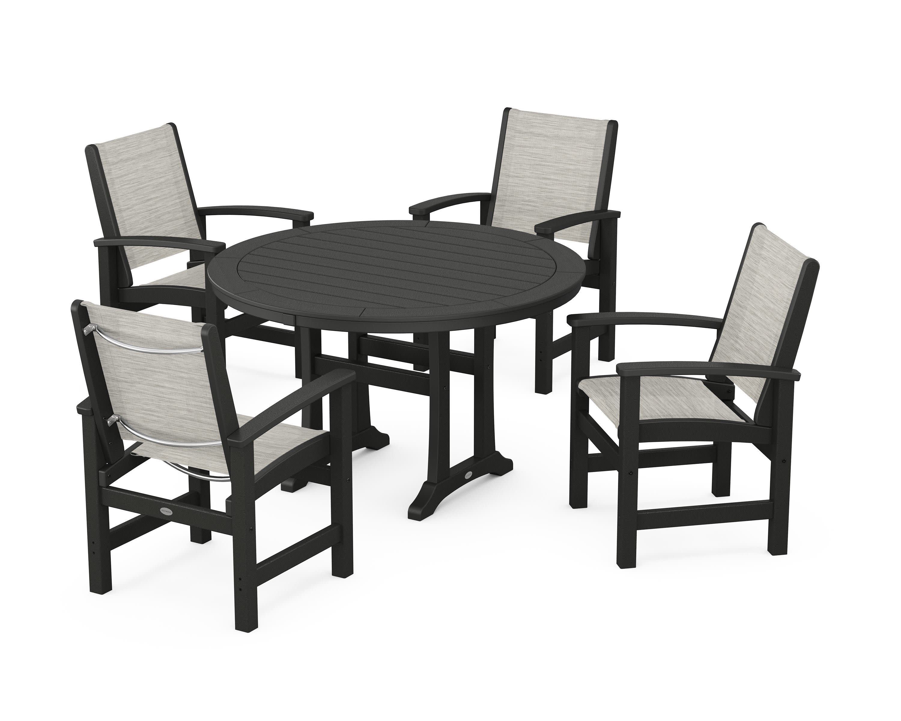 Coastal 5-Piece Round Dining Set with Trestle Legs in Black / Birch Sling