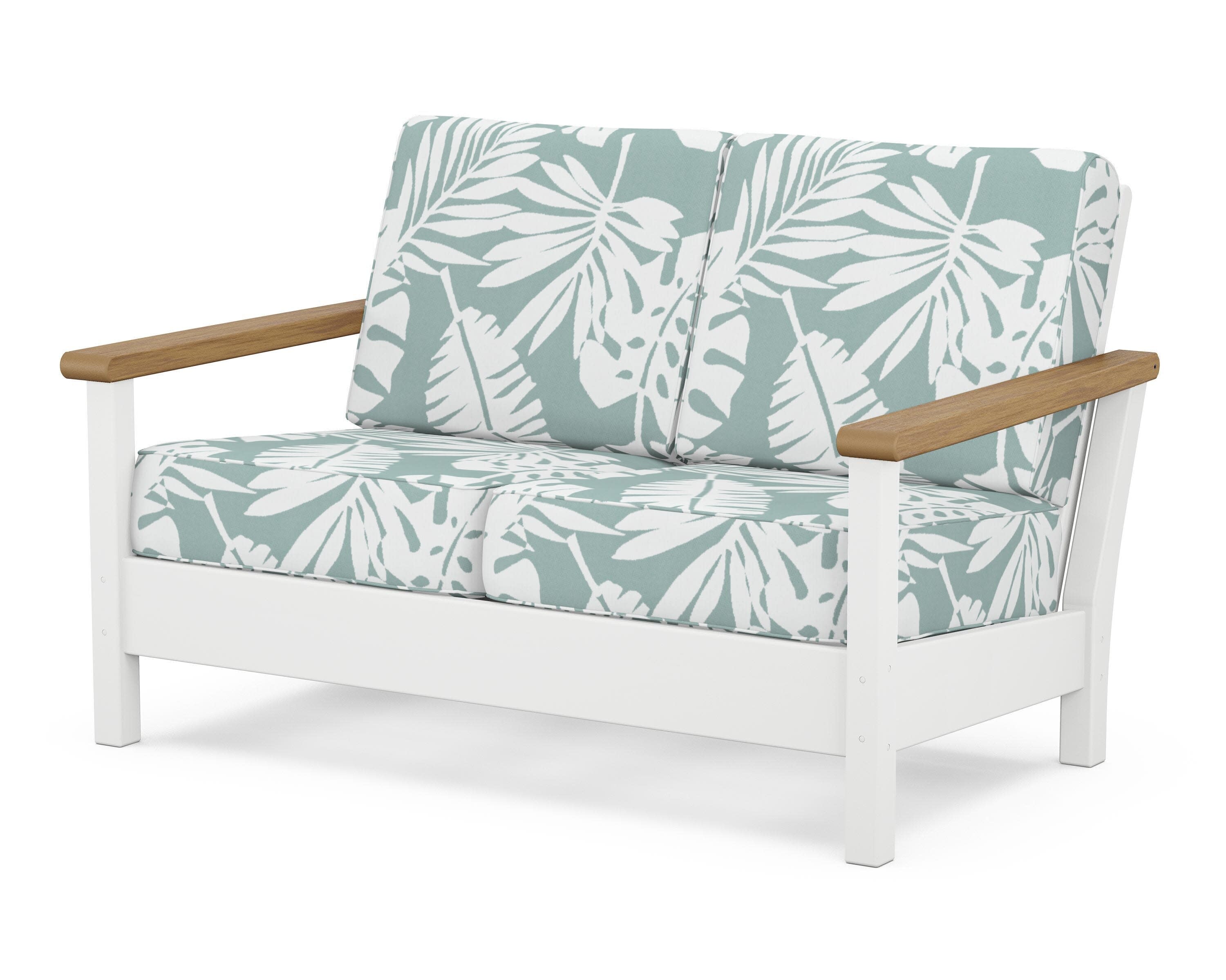 Harbour Deep Seating Loveseat in White / Natural / Leaf Glacier Spa