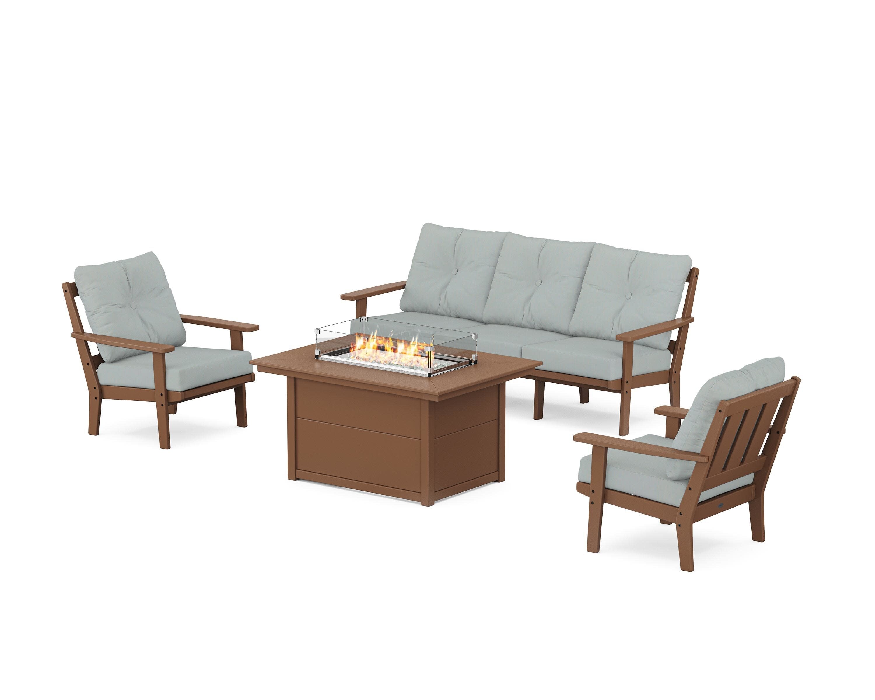 Oxford Deep Seating Fire Pit Table Set in Teak / Spa