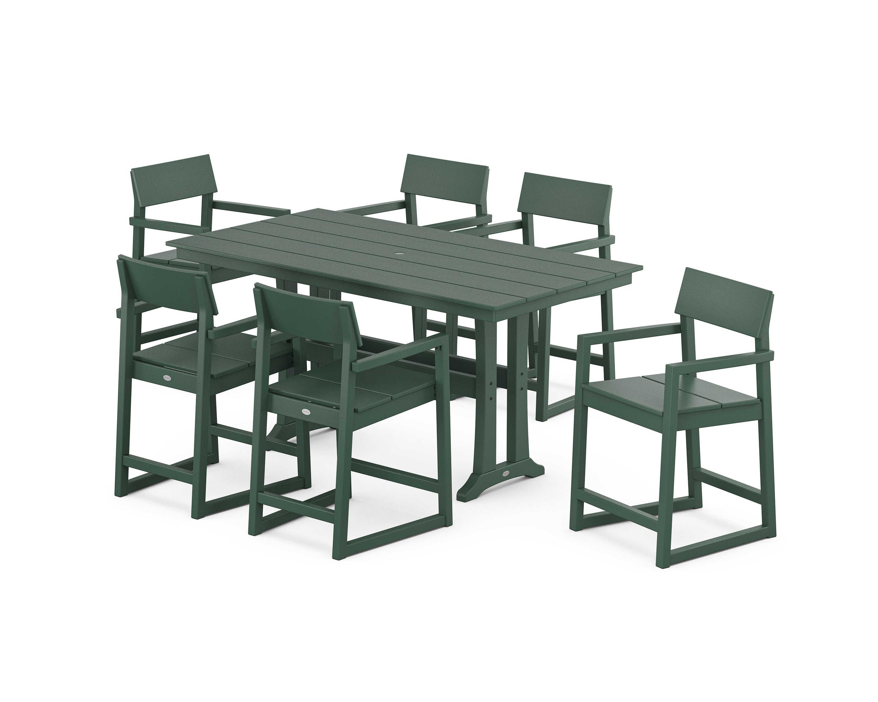 EDGE Arm Chair 7-Piece Farmhouse Counter Set with Trestle Legs in Green