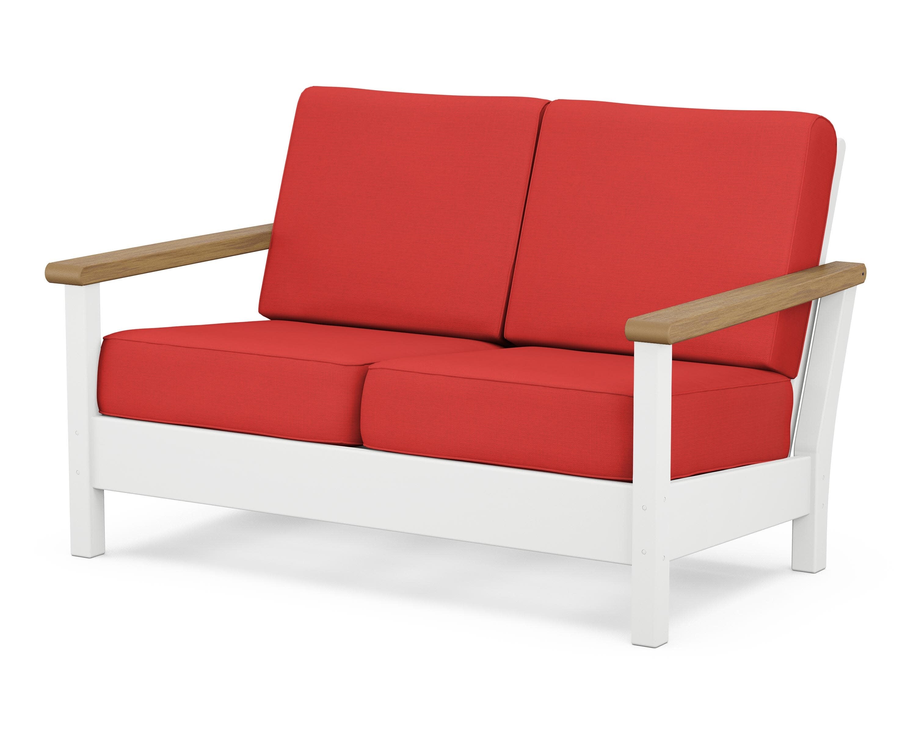 Harbour Deep Seating Loveseat in White / Natural / Crimson Linen