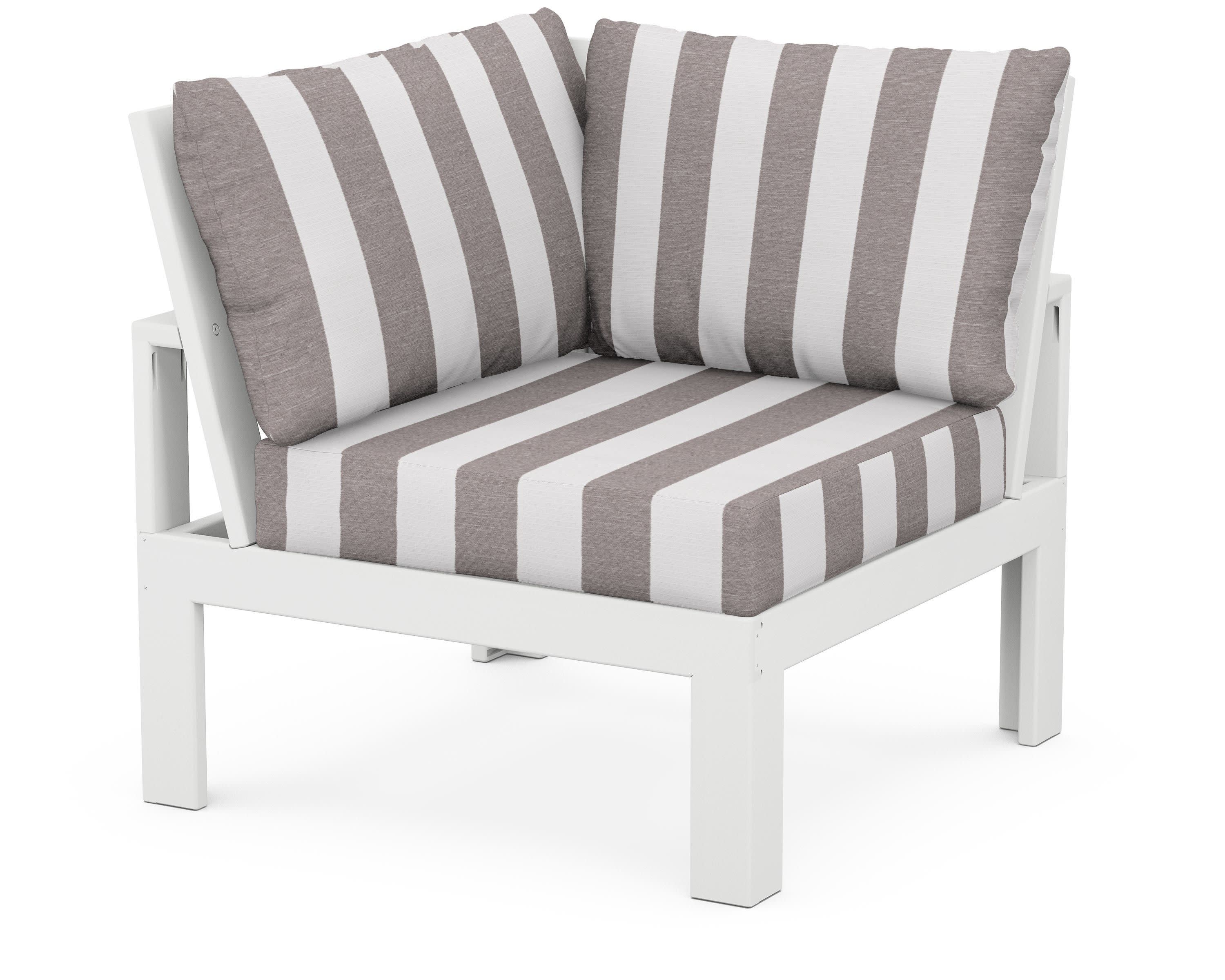 Modular Corner Chair in White / Cabana Stripe Grey Mist