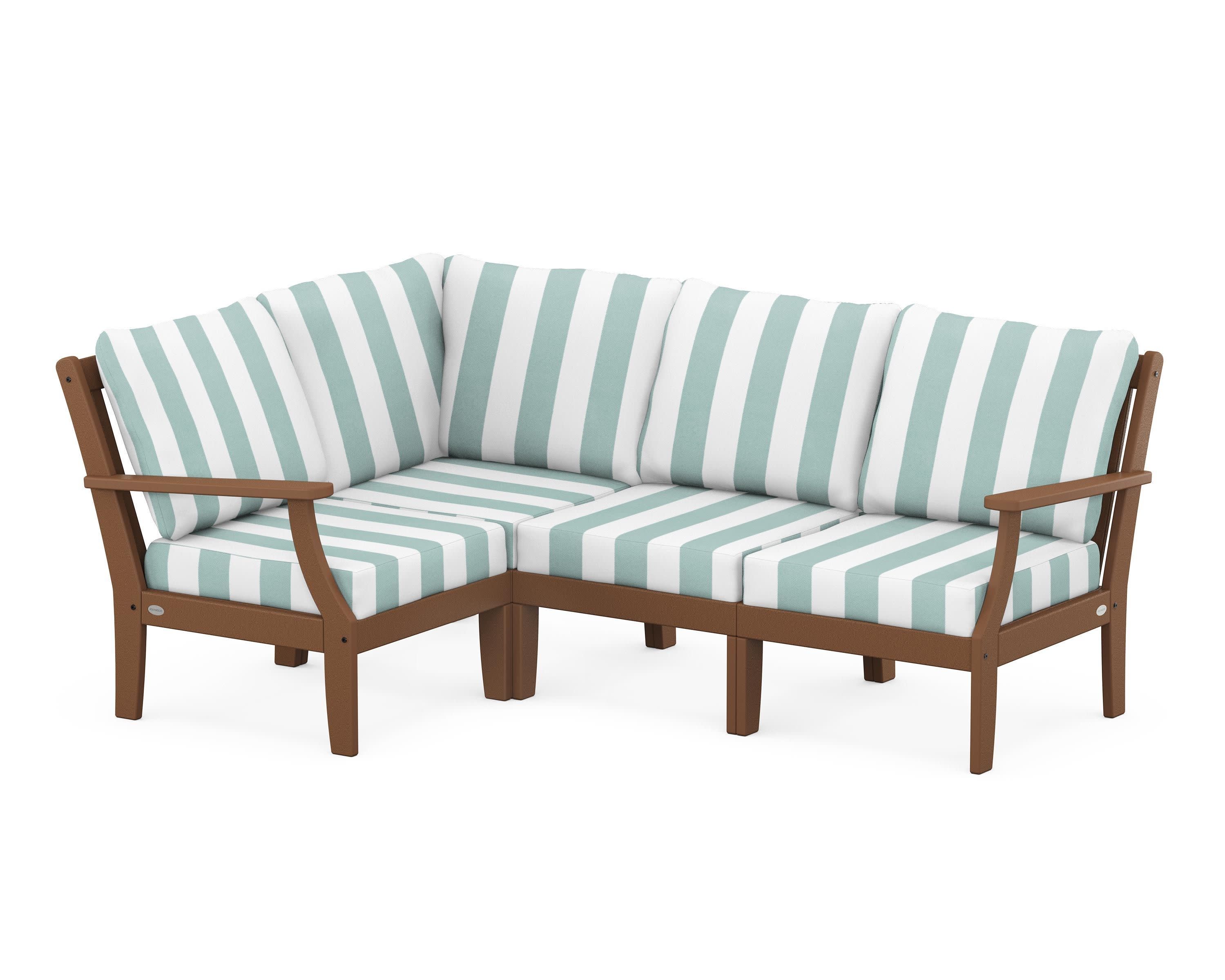 Braxton Modular 4-Piece Deep Seating Set in Teak / Cabana Stripe Glacier Spa