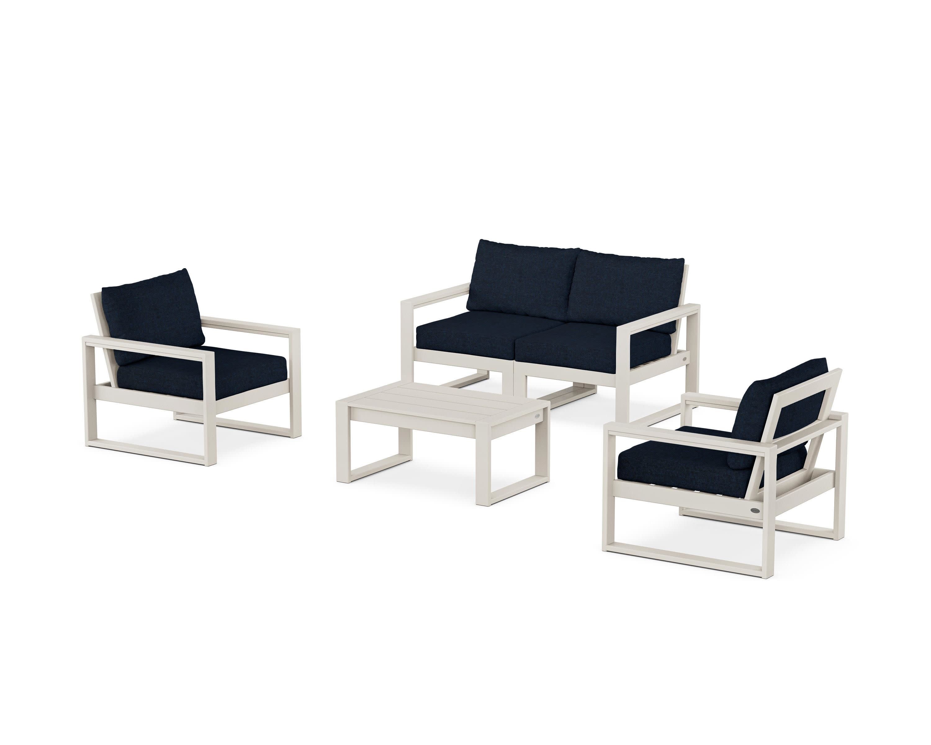 EDGE Sectional 4-Piece Deep Seating Set with Loveseat in Sand / Marine Indigo