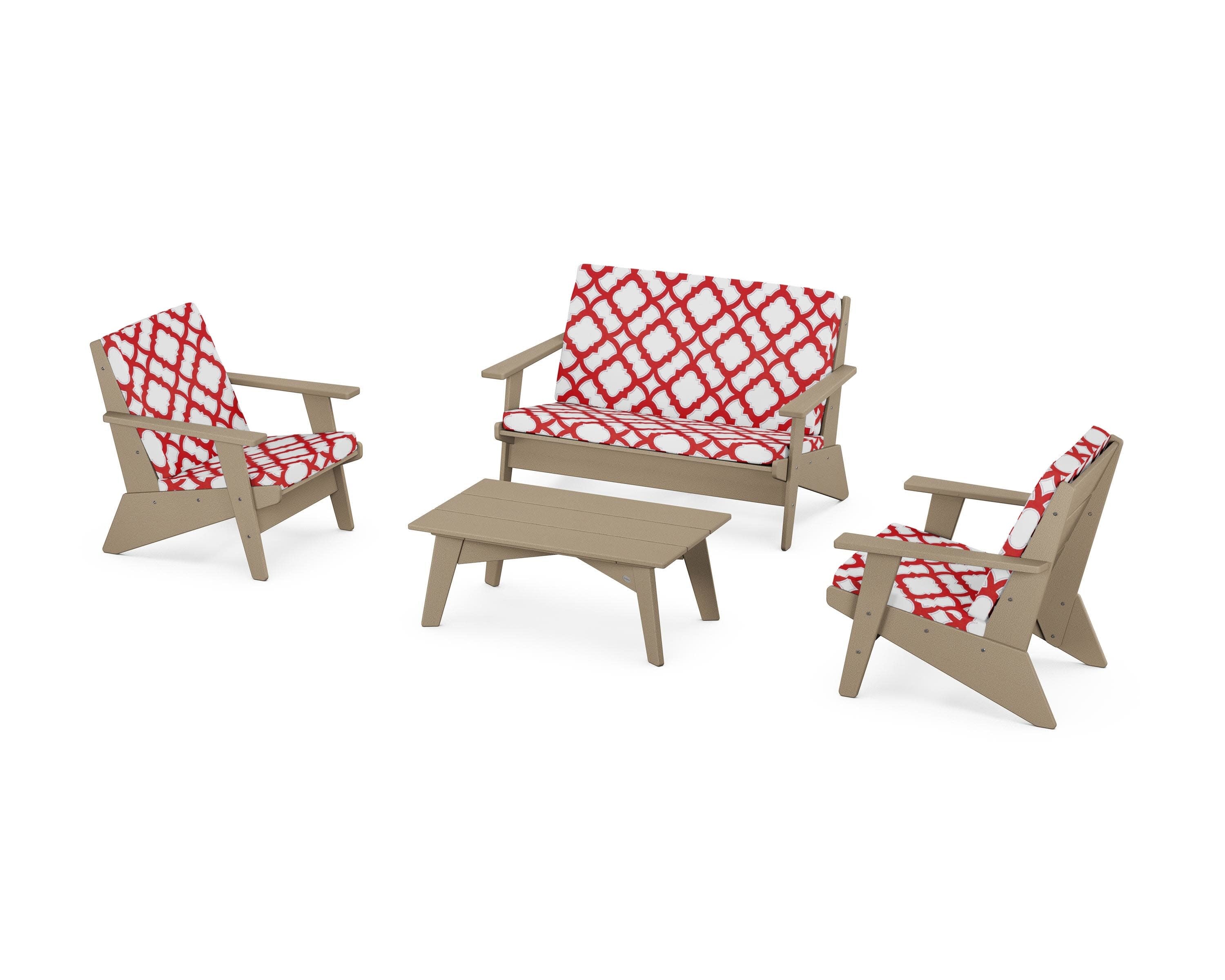 Riviera Modern Lounge 4-Piece Set in Vintage Sahara / Trellis Crimson