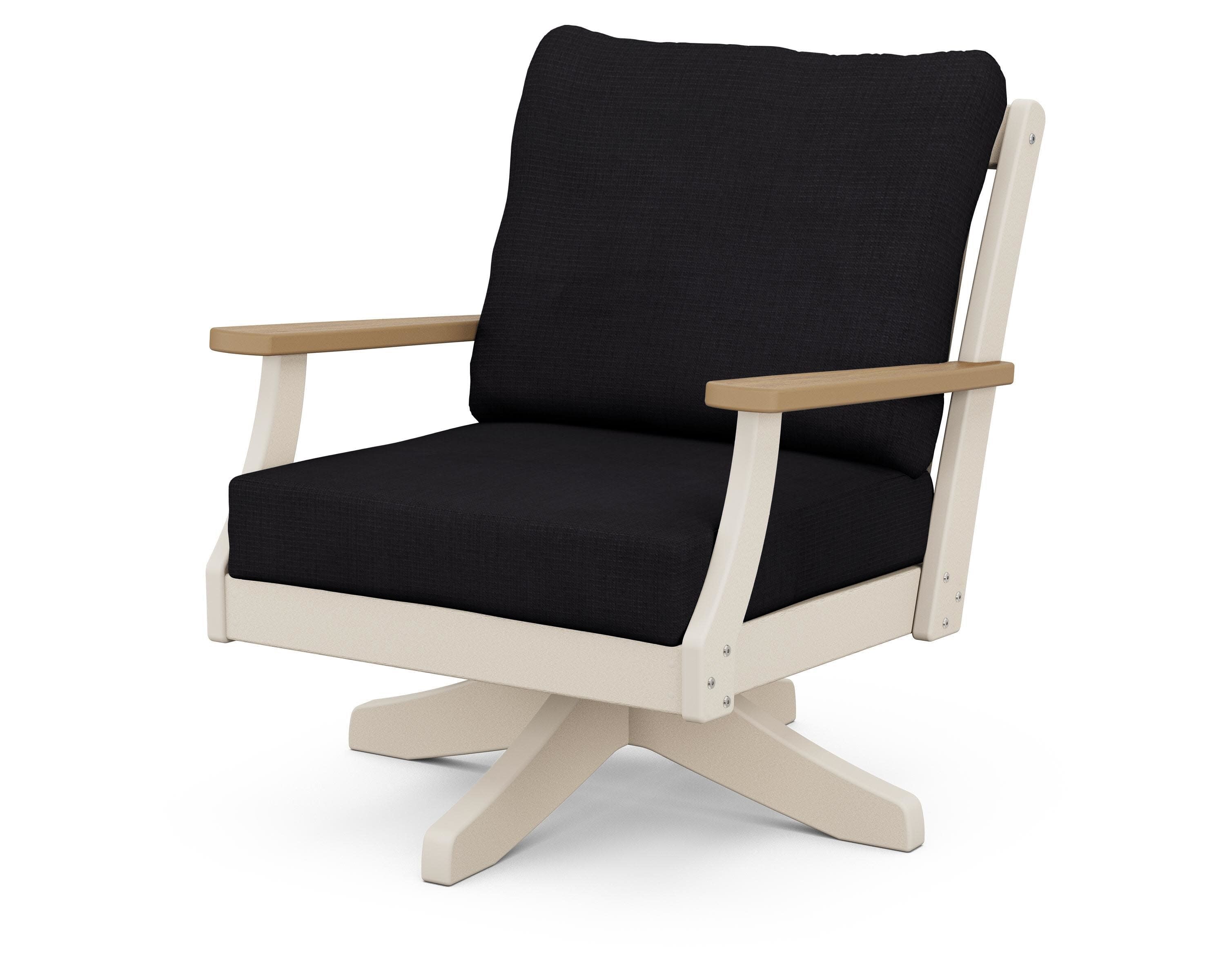 Braxton Deep Seating Swivel Chair in Sand / Natural / Midnight Linen
