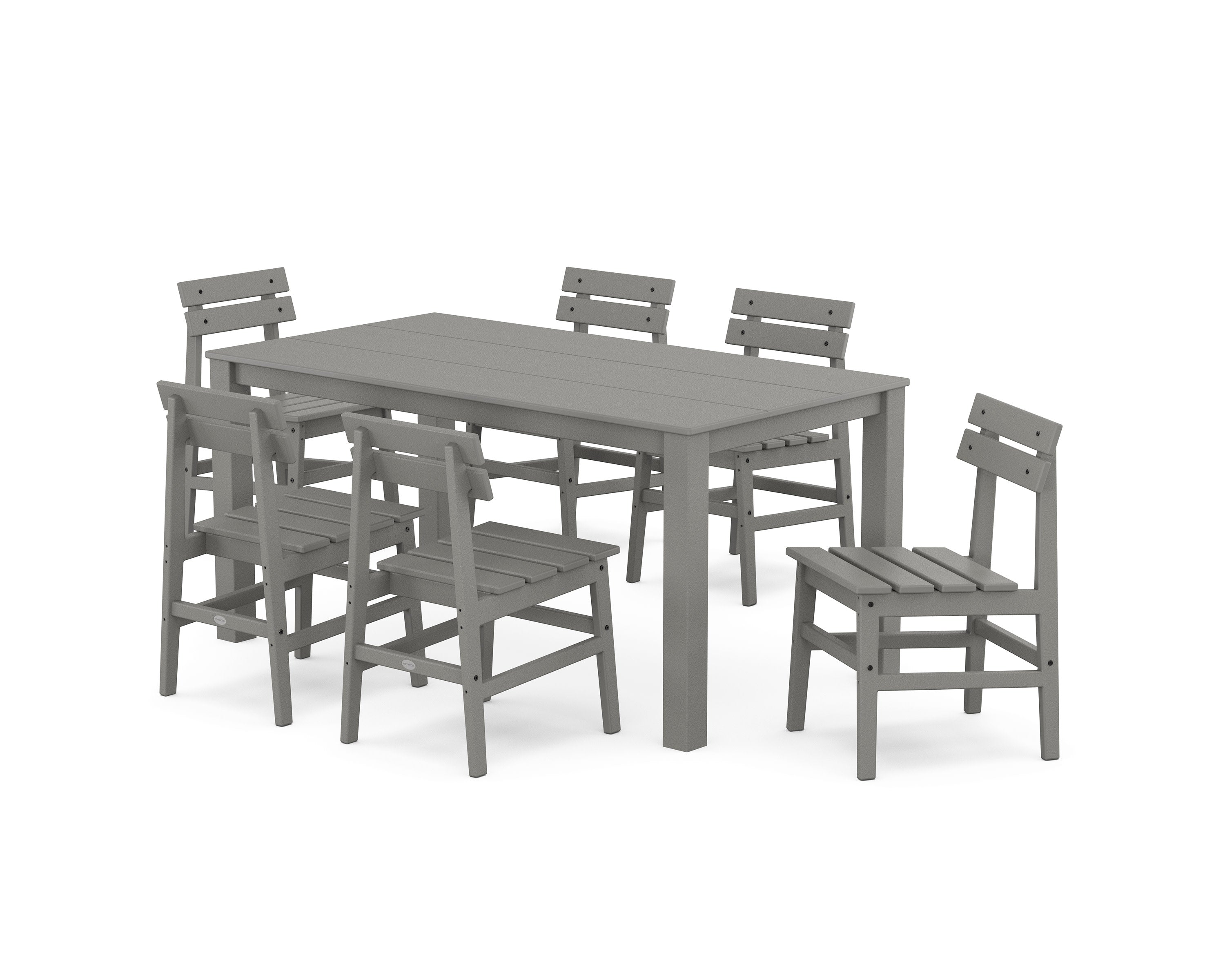 Modern Studio Plaza Chair 7-Piece Parsons Table Dining Set in Slate Grey