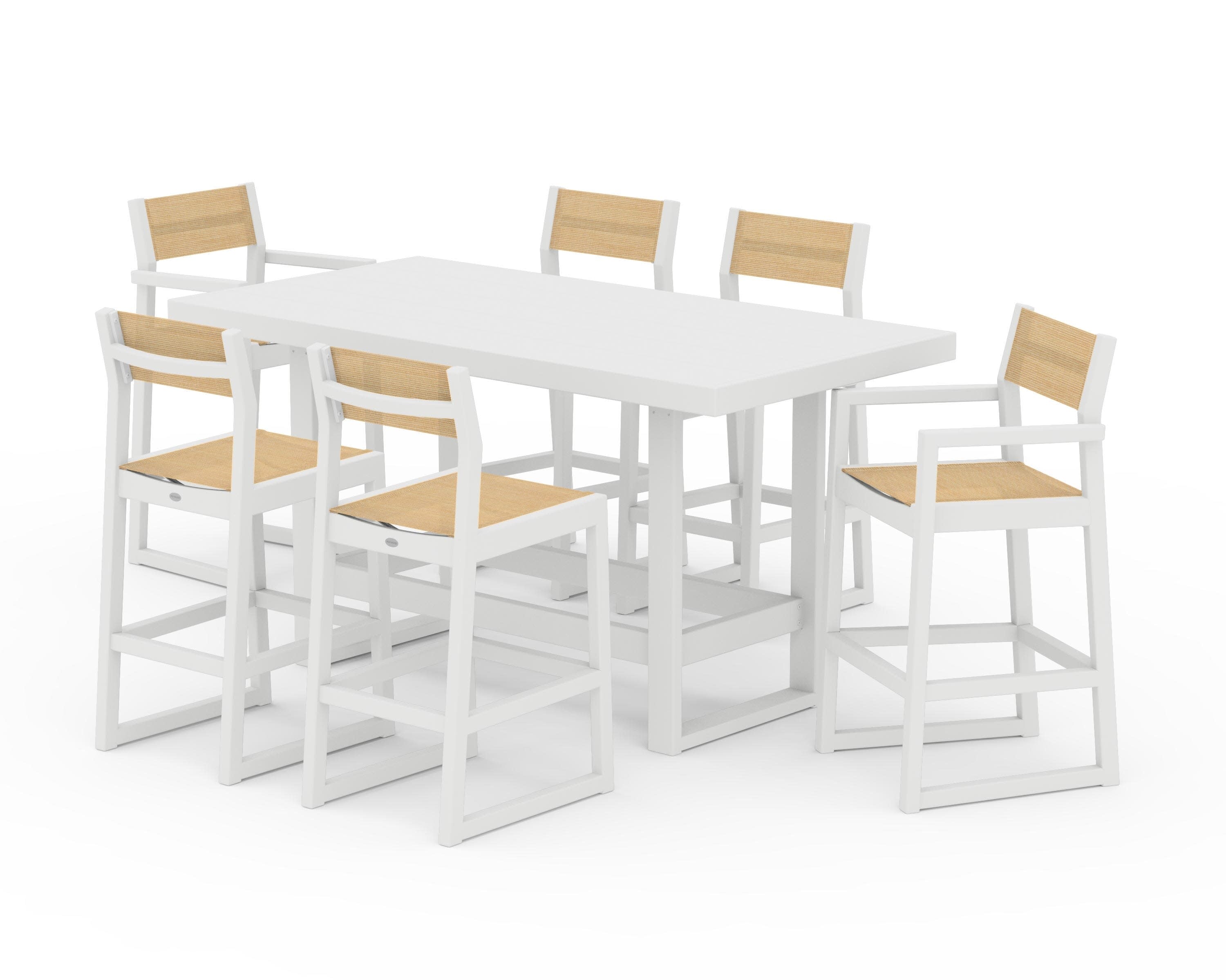EDGE Sling 7-Piece Bar Table Set in White / Dupioni Apricot Sling