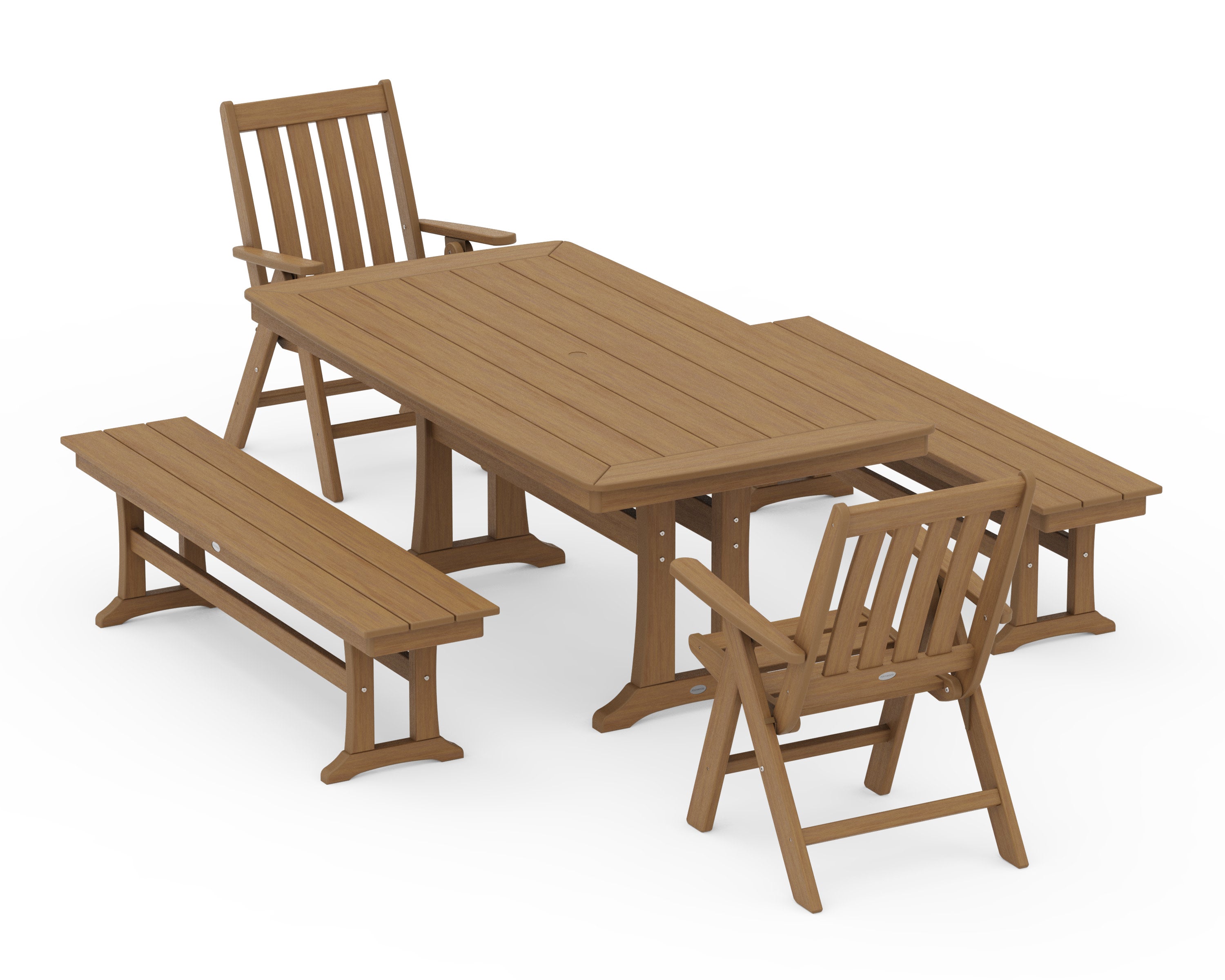 Vineyard Folding Chair 5-Piece Dining Set with Trestle Legs and Benches in Natural