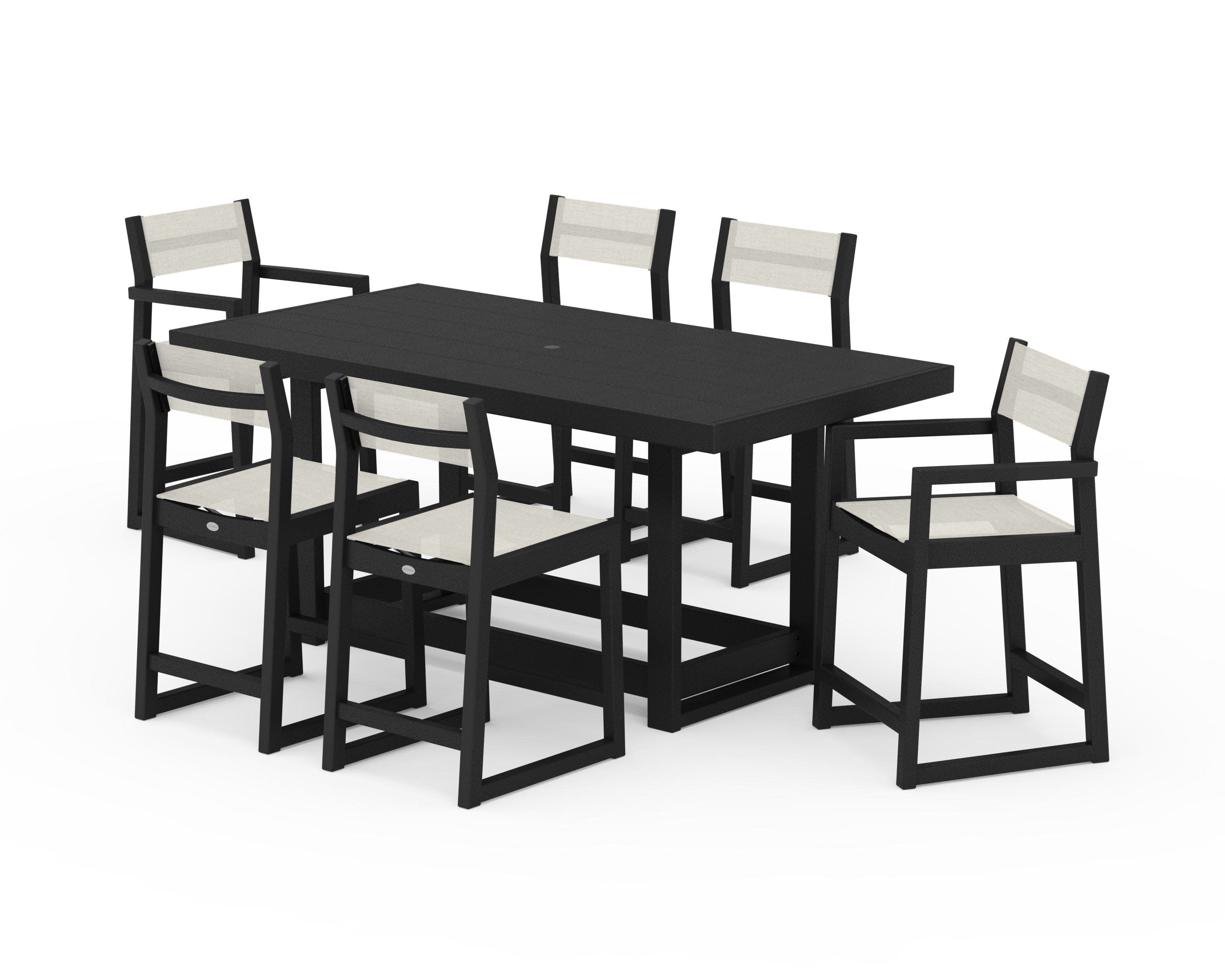 EDGE Sling 7-Piece Counter Table Set in Black / Parchment Sling