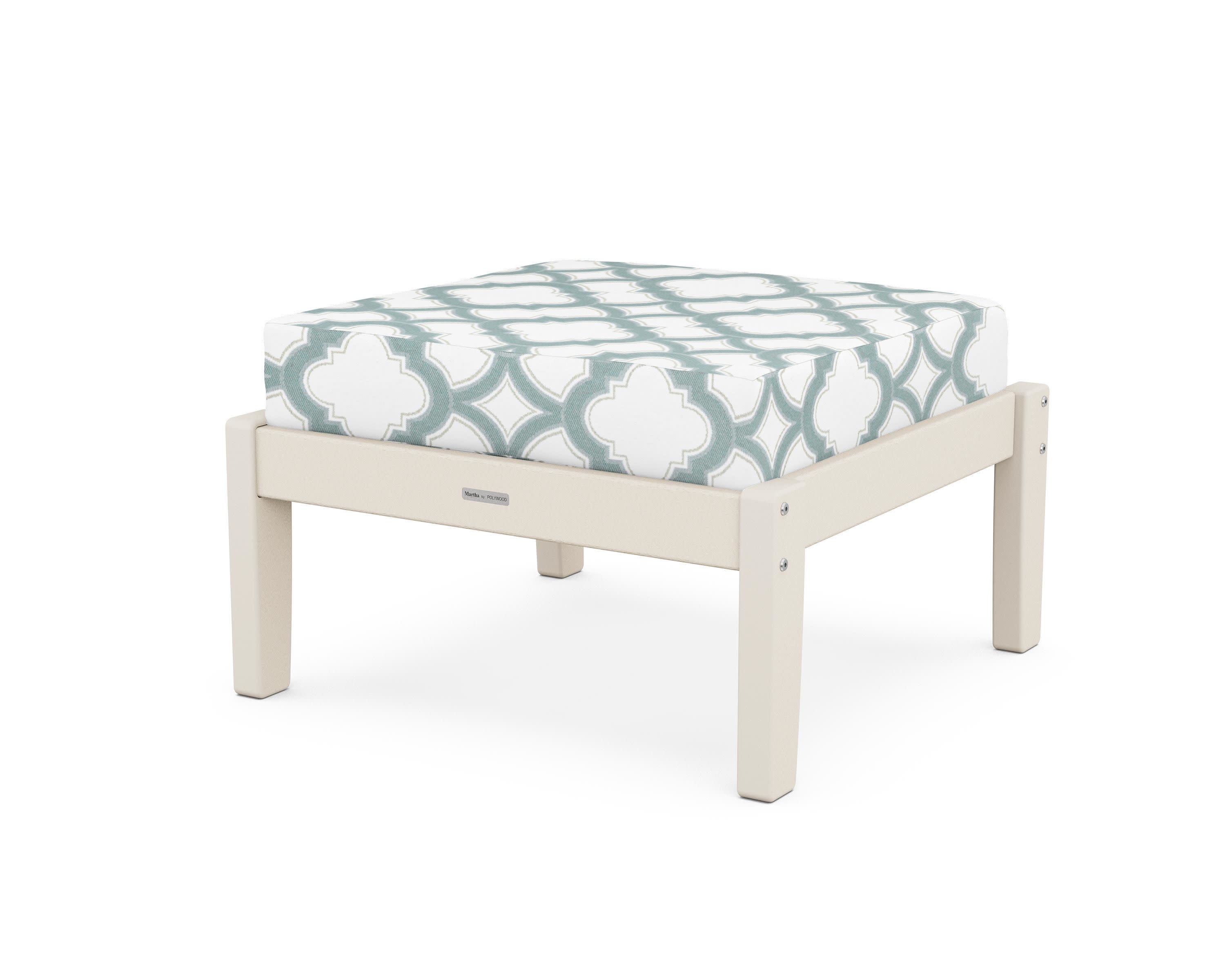 Chinoiserie Deep Seating Ottoman in Sand / Trellis Glacier Spa