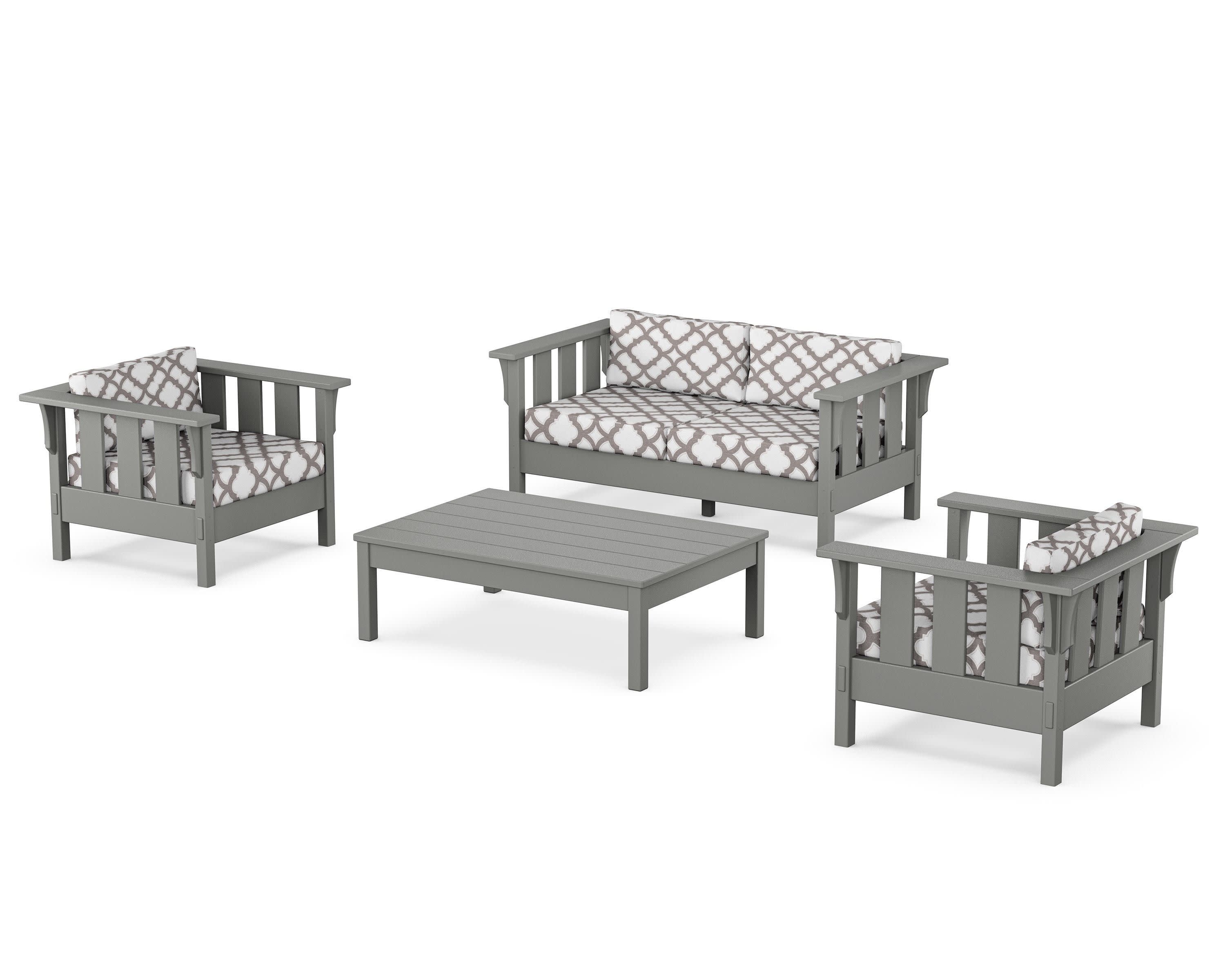 Acadia 4-Piece Deep Seating Set with Loveseat in Slate Grey / Trellis Grey Mist