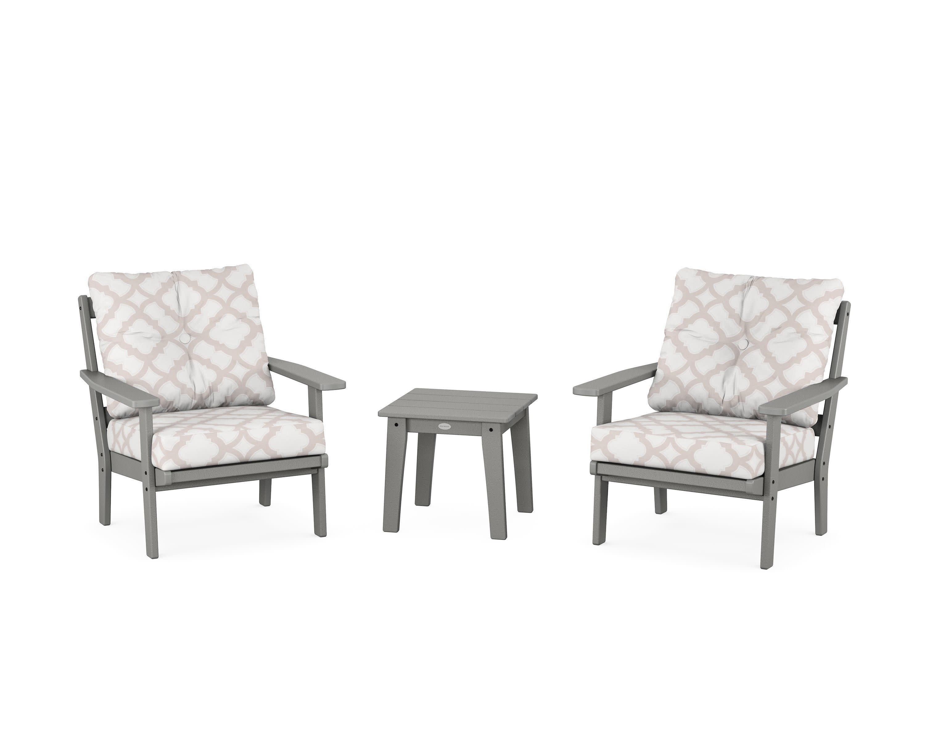 Oxford 3-Piece Deep Seating Set in Slate Grey / Trellis Dune Burlap