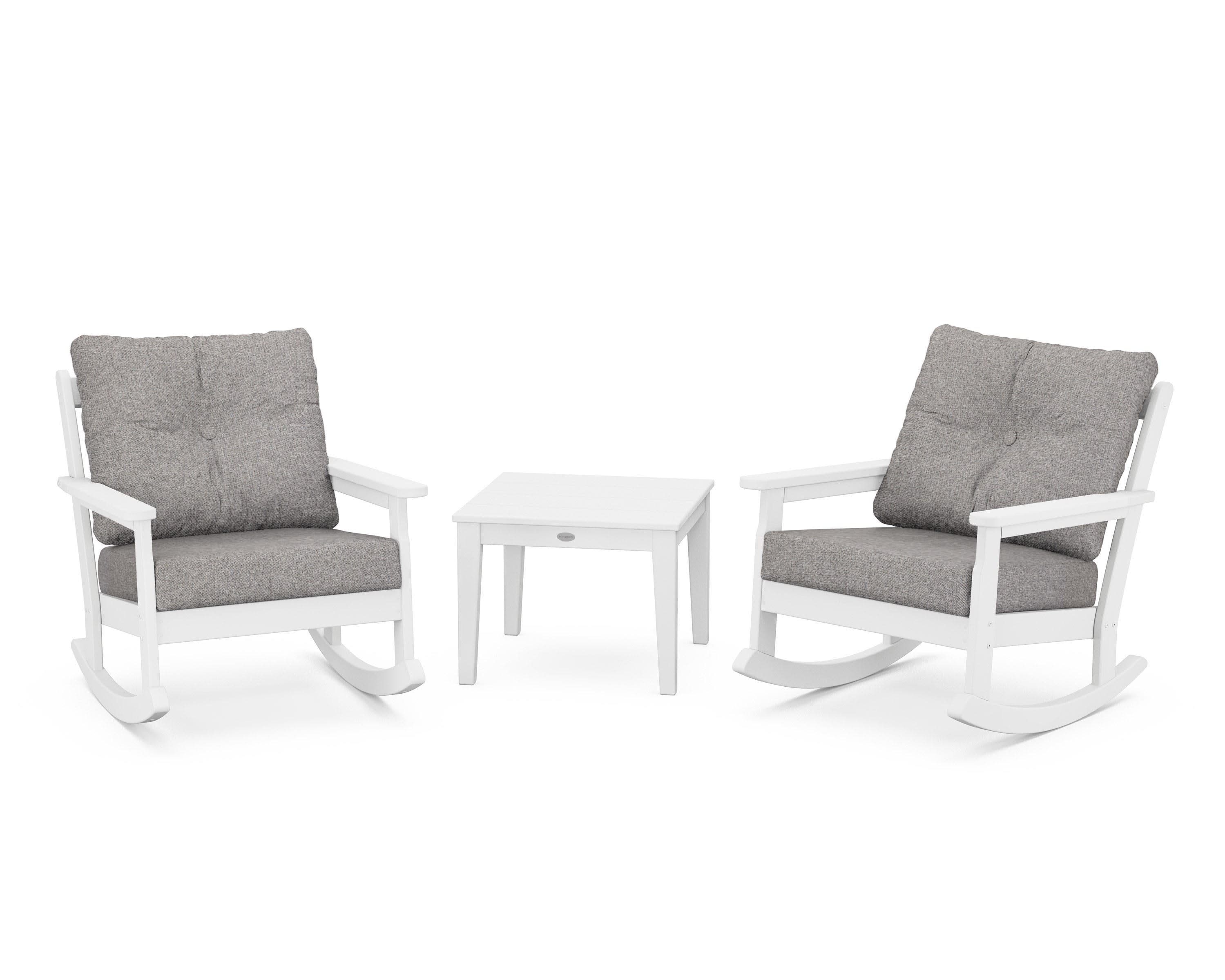 Vineyard 3-Piece Deep Seating Rocker Set in White / Grey Mist