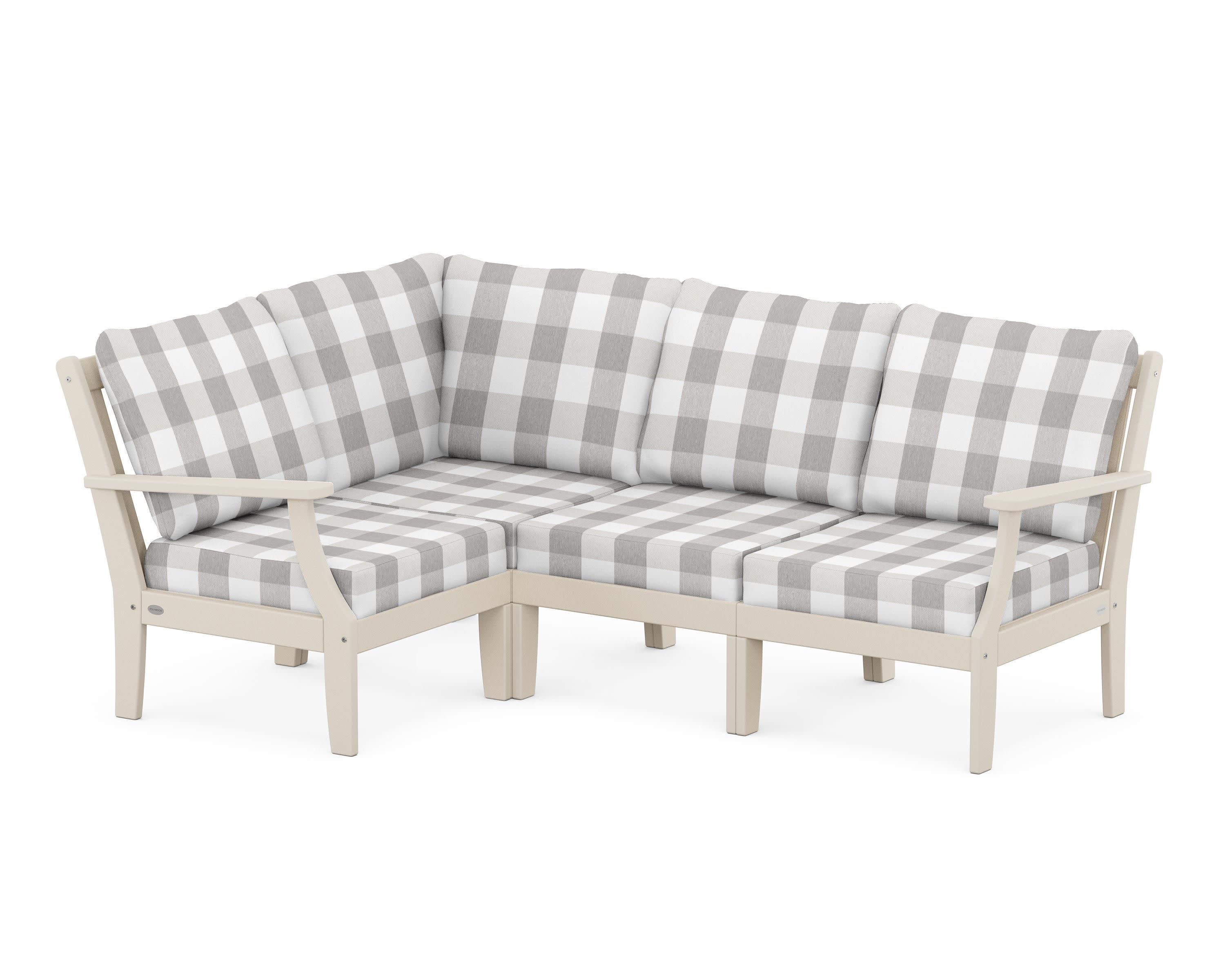 Braxton Modular 4-Piece Deep Seating Set in Sand / Buffalo Plaid Grey Mist