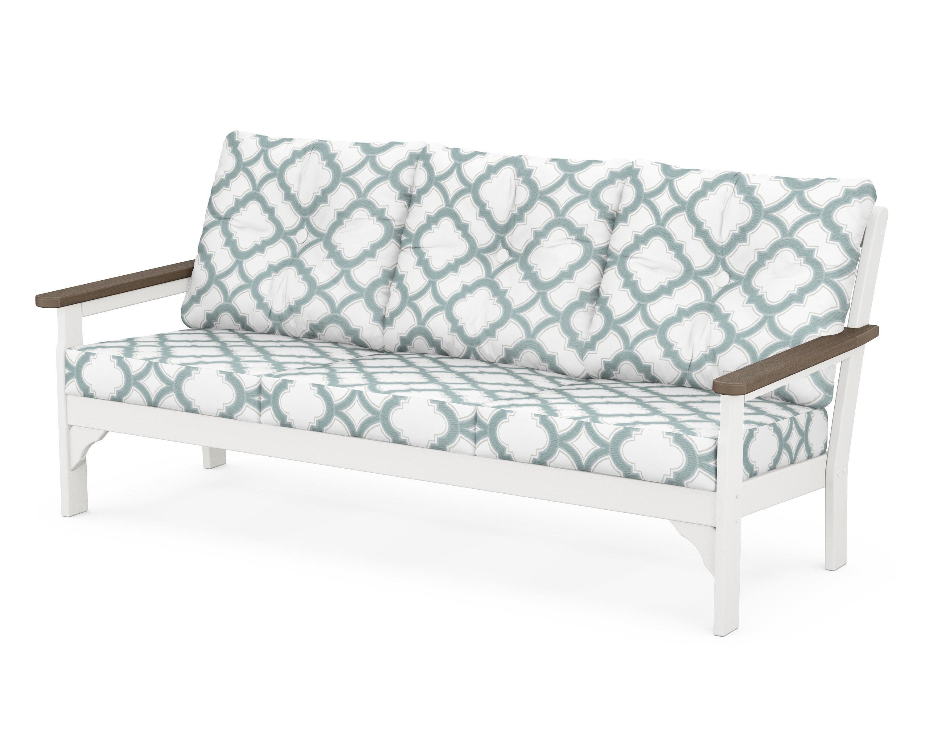 Vineyard Deep Seating Sofa in White / Kona / Trellis Glacier Spa