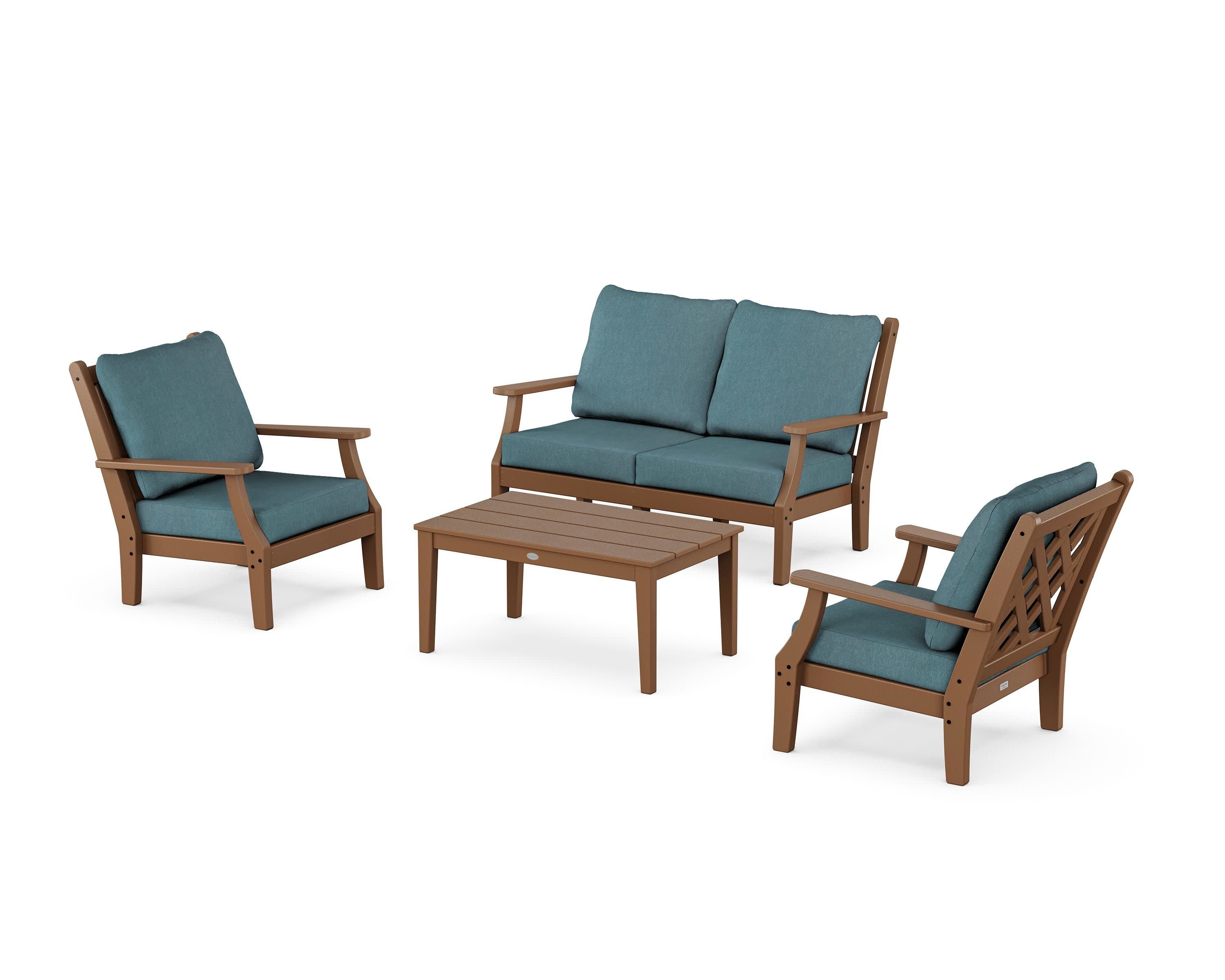 Wovendale 4-Piece Deep Seating Set with Loveseat in Teak / Ocean Teal