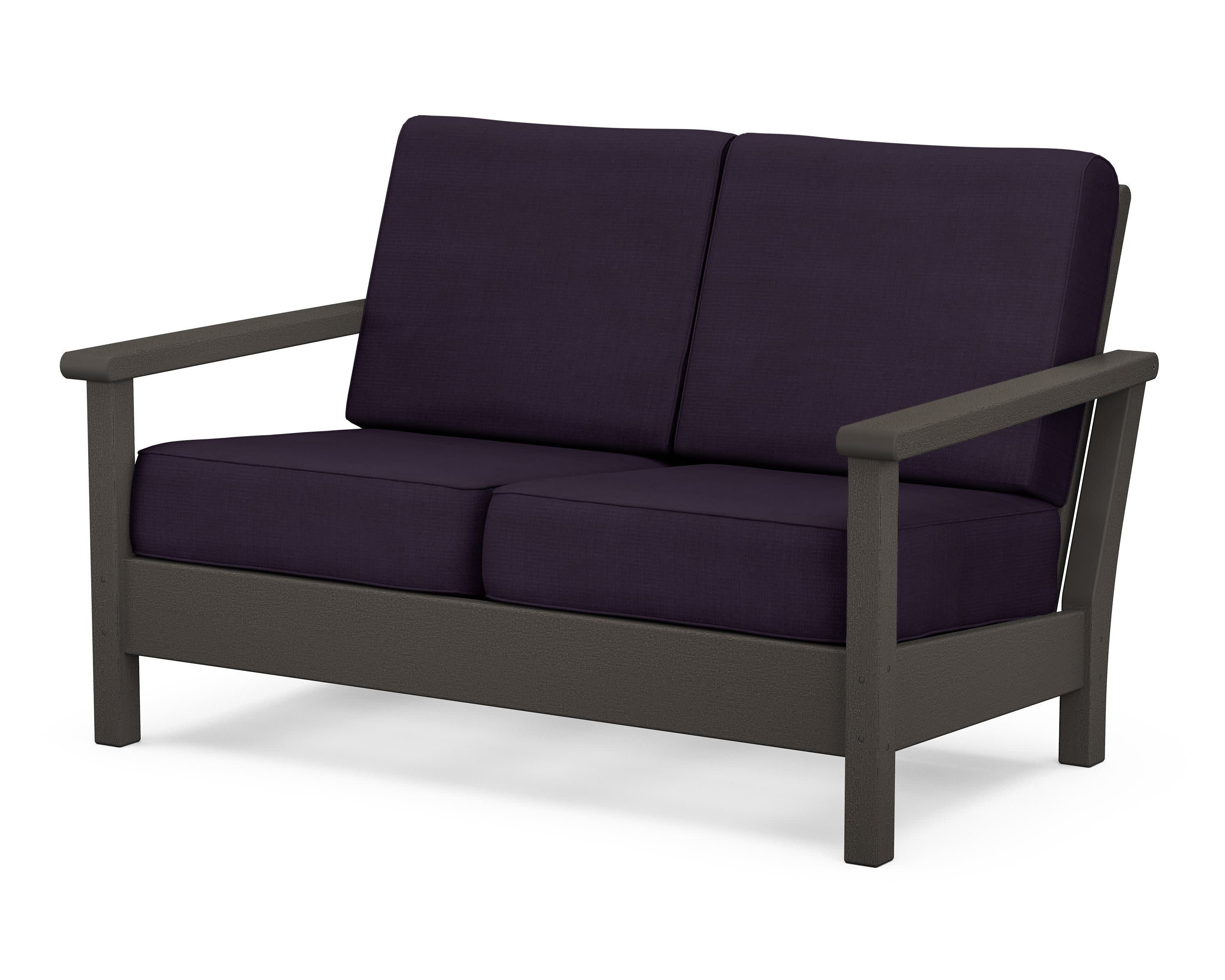Harbour Deep Seating Loveseat in Vintage Coffee / Navy Linen