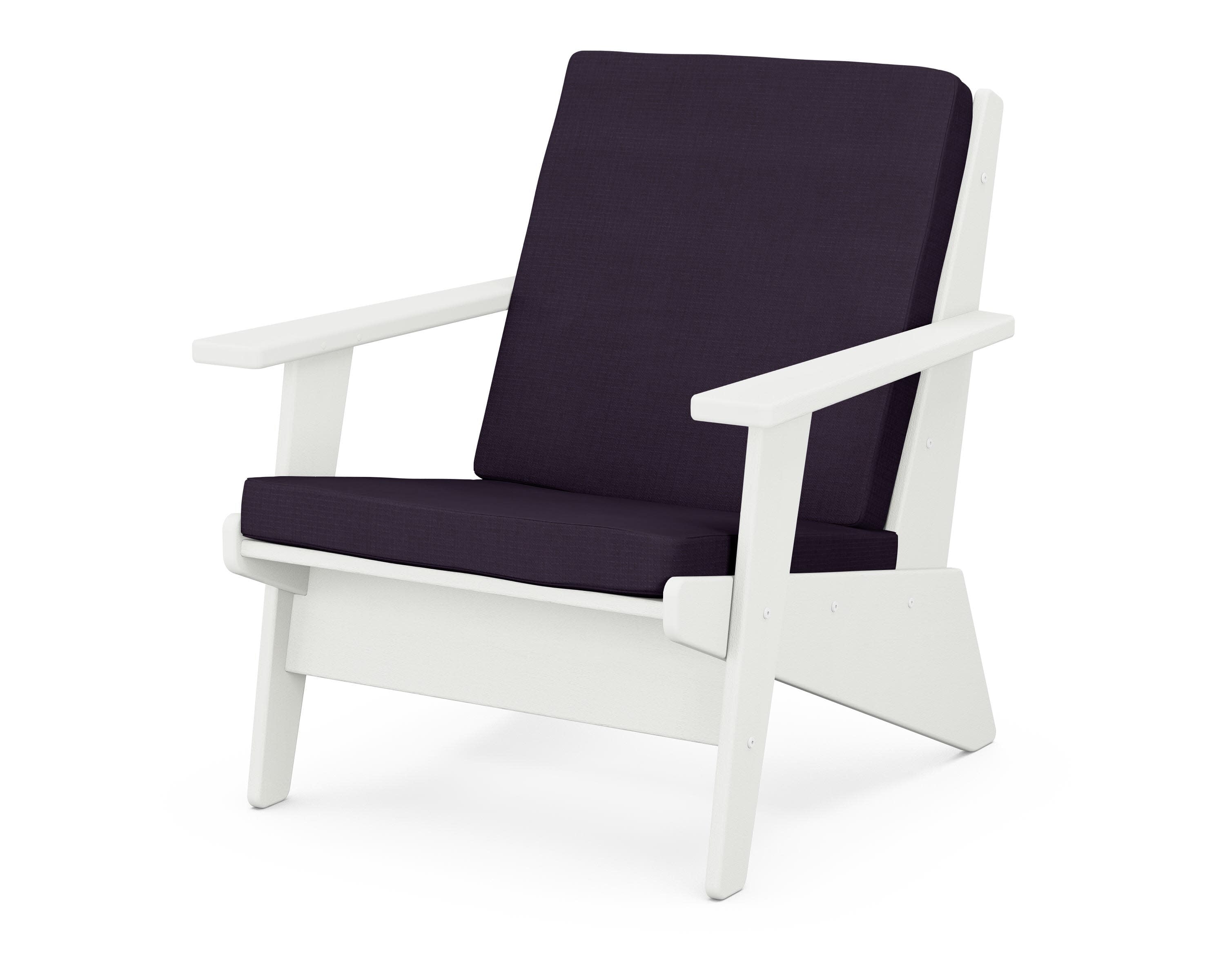 Riviera Modern Lounge Chair in Vintage White / Navy Linen