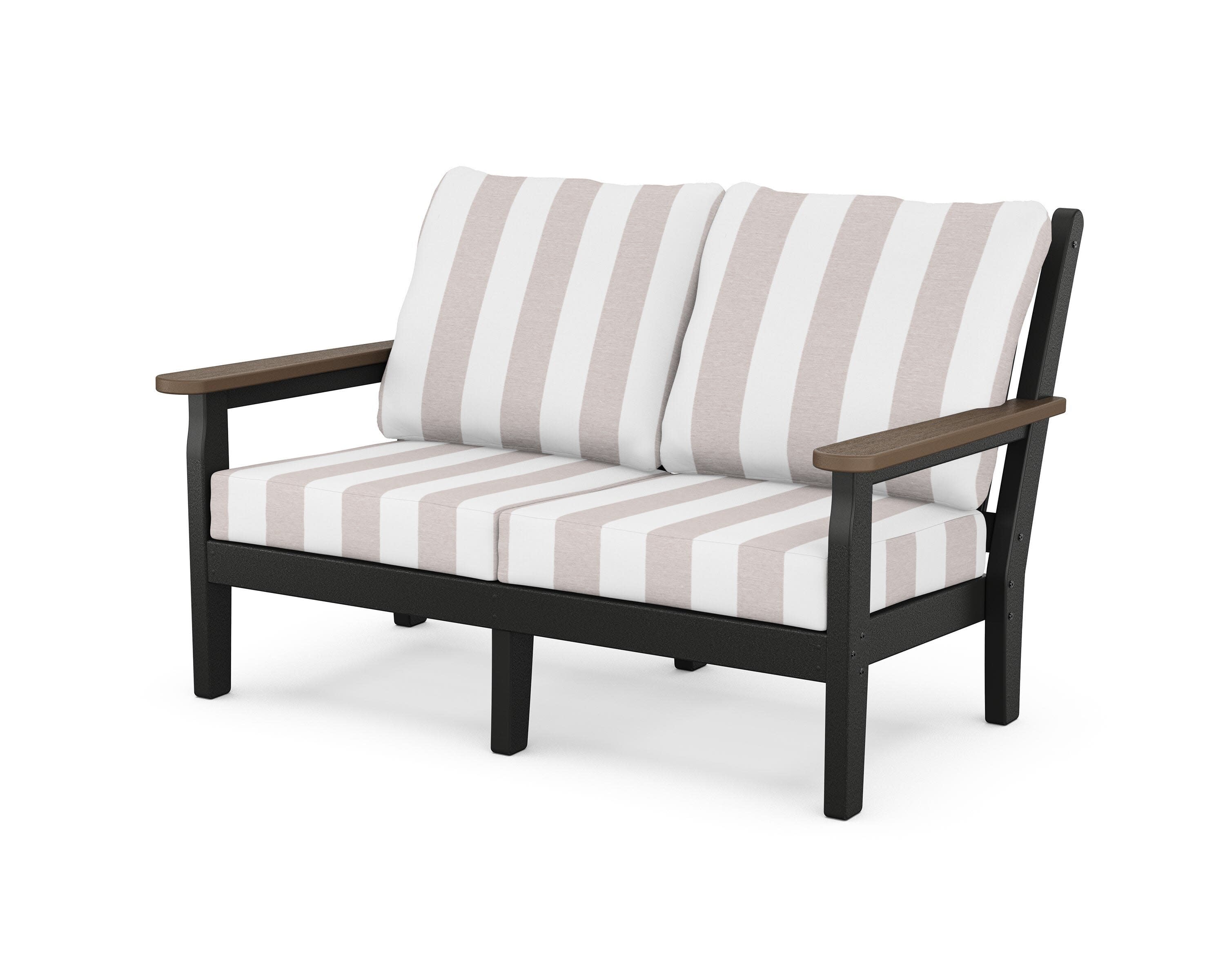 Chippendale Deep Seating Loveseat in Black / Kona / Cabana Stripe Dune Burlap