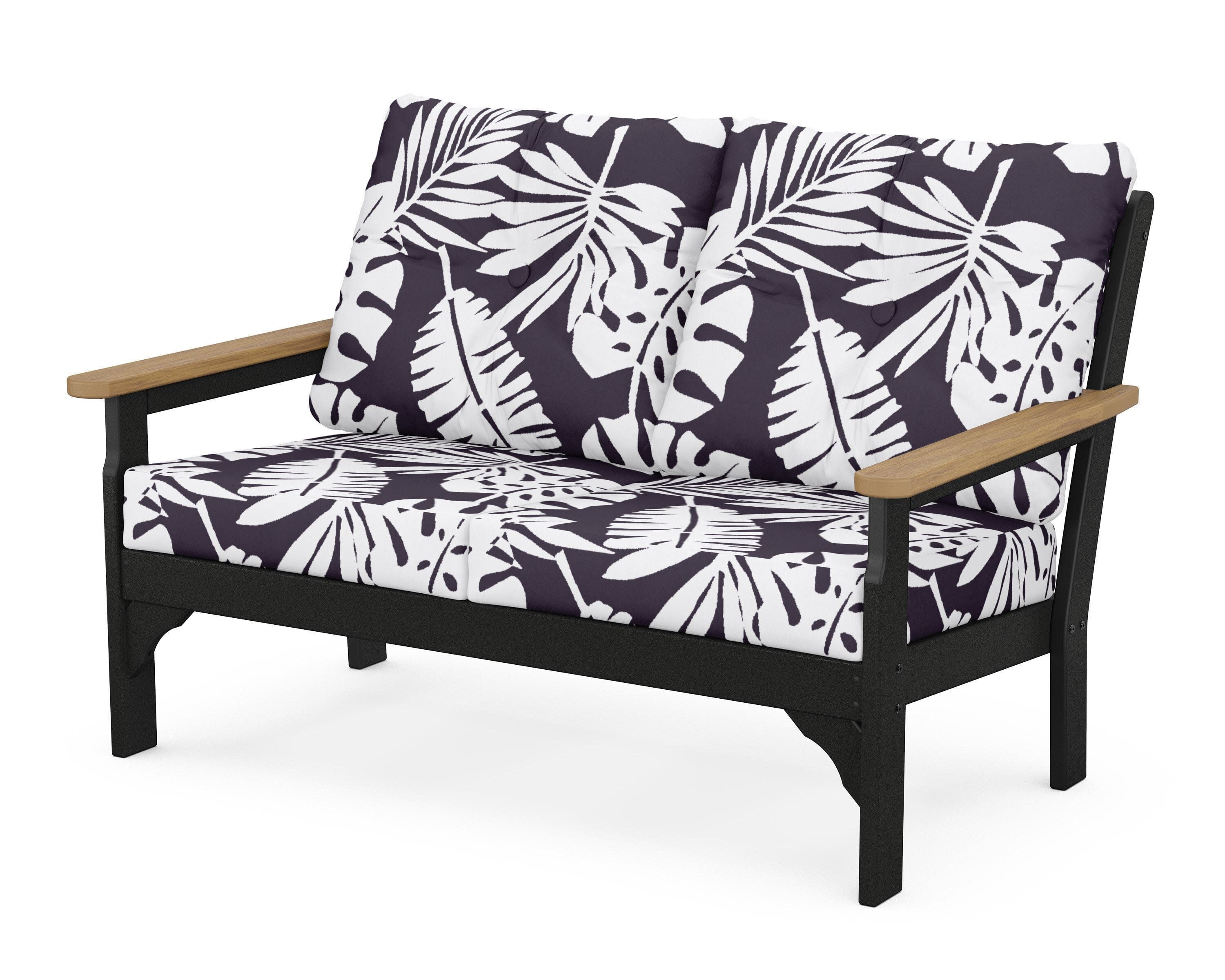Vineyard Deep Seating Loveseat in Black / Natural / Leaf Navy