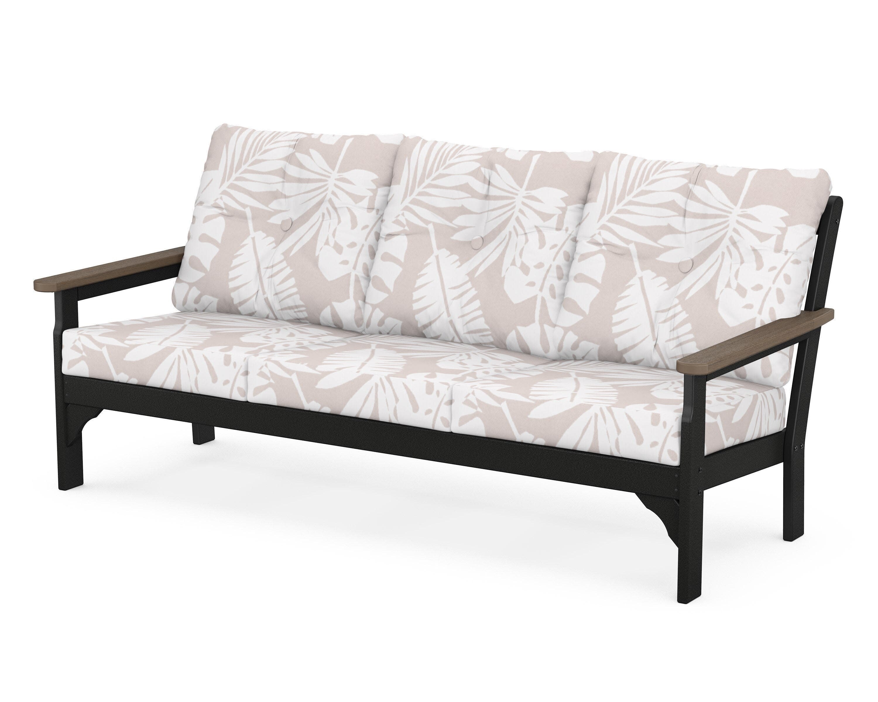 Vineyard Deep Seating Sofa in Black / Kona / Leaf Dune Burlap
