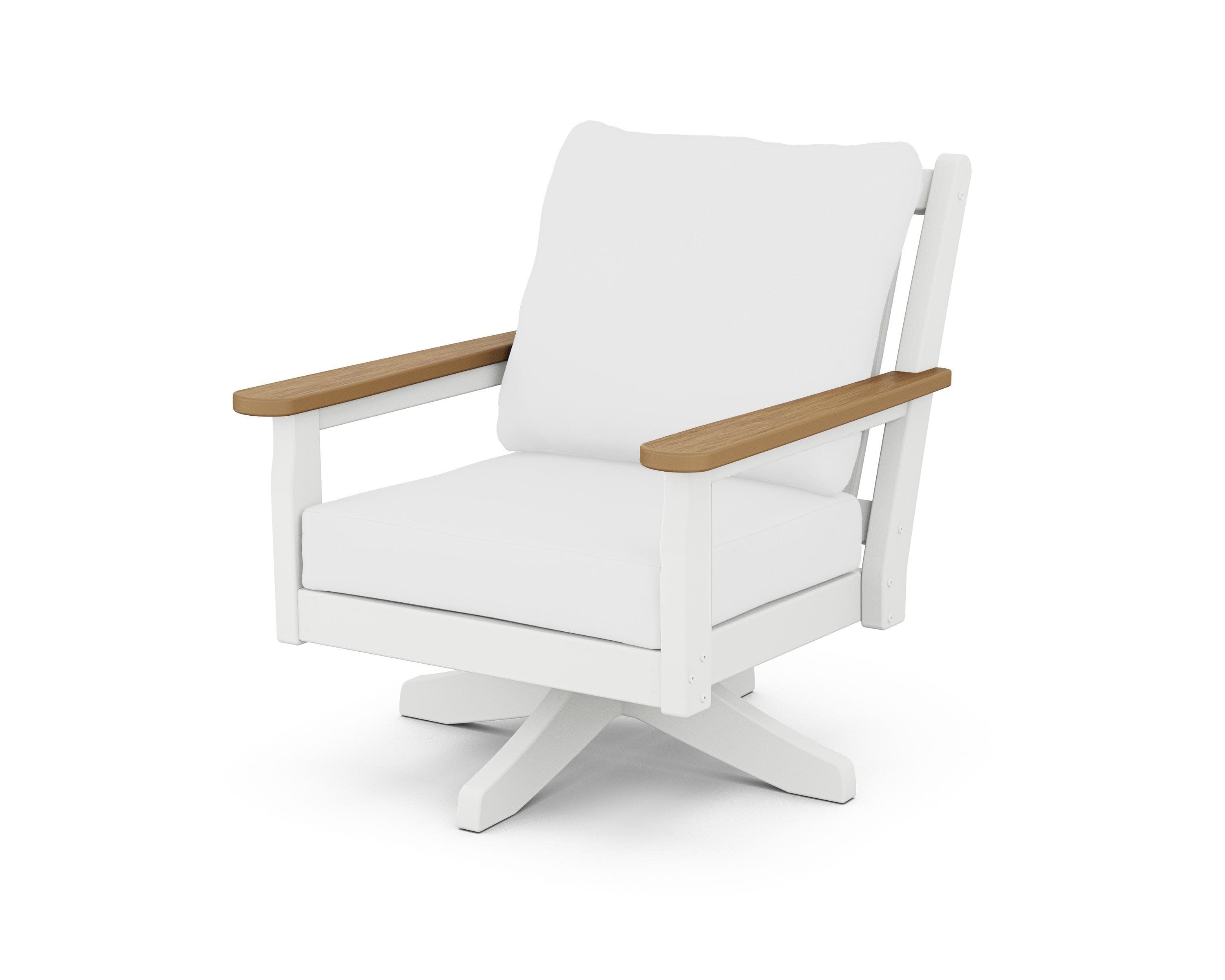 Chippendale Deep Seating Swivel Chair in White / Natural / Natural