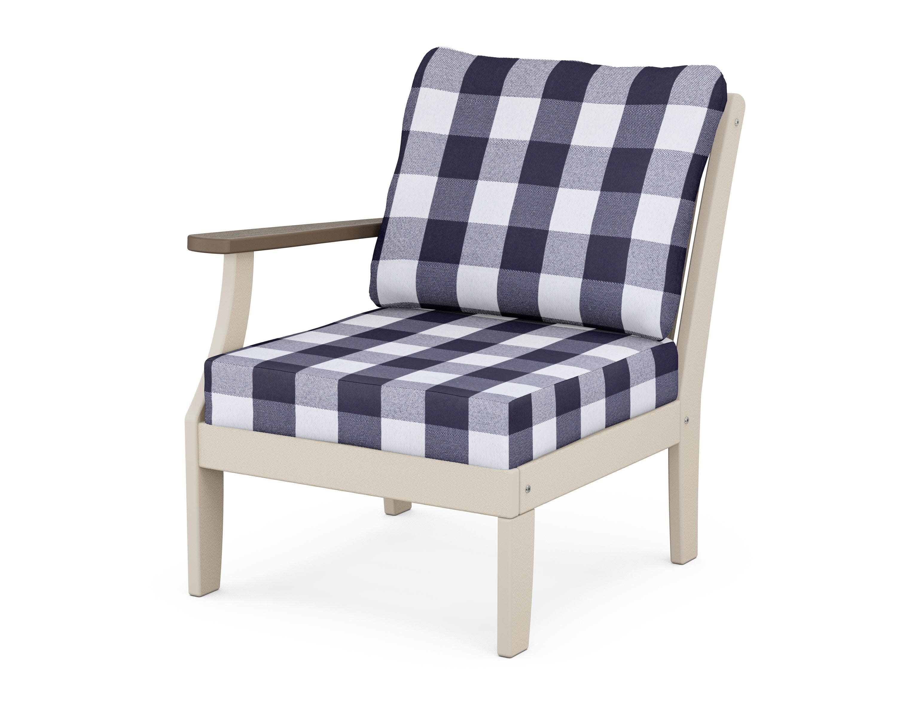 Braxton Modular Left Arm Chair in Sand / Kona / Buffalo Plaid Navy
