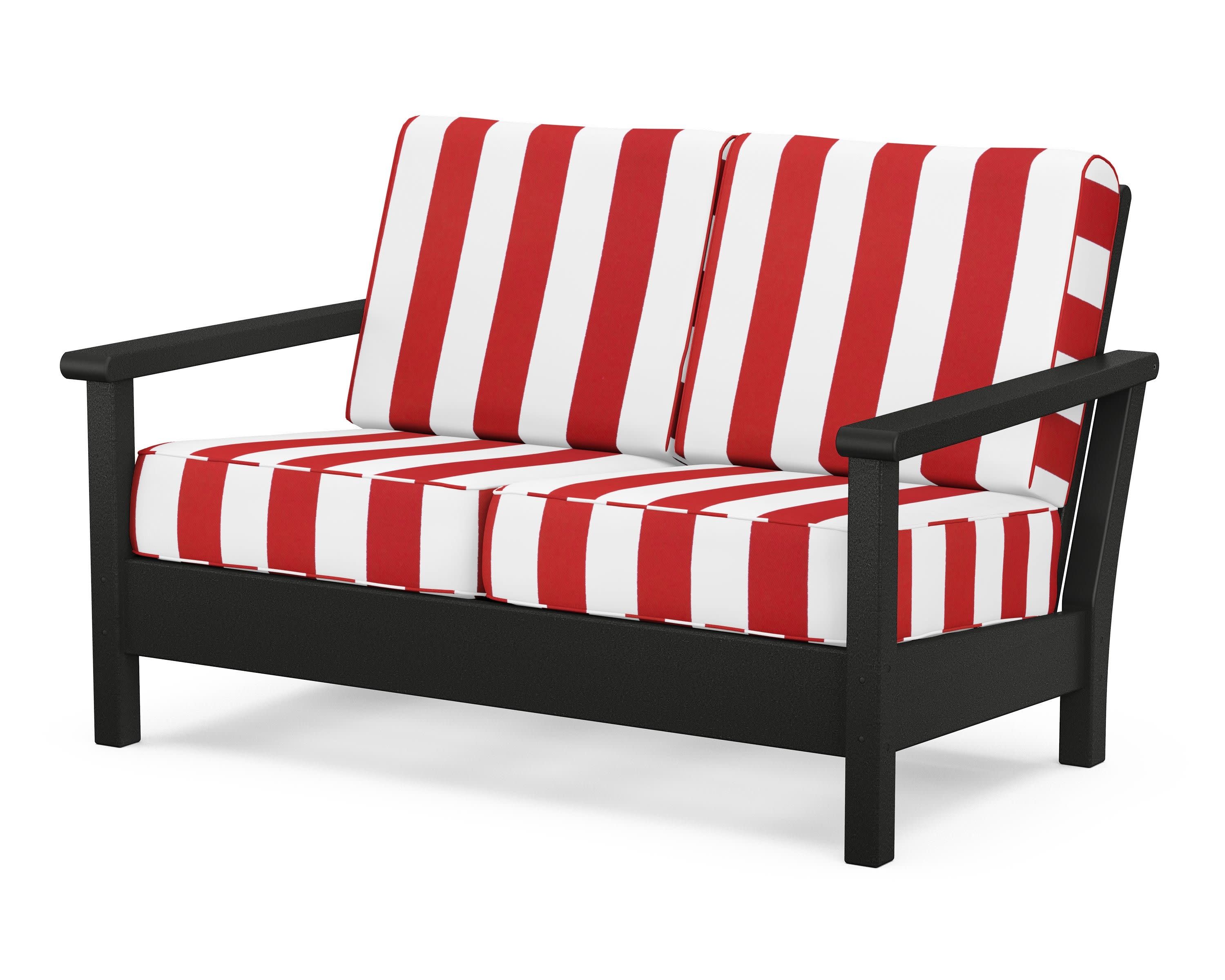 Harbour Deep Seating Loveseat in Black / Cabana Stripe Crimson