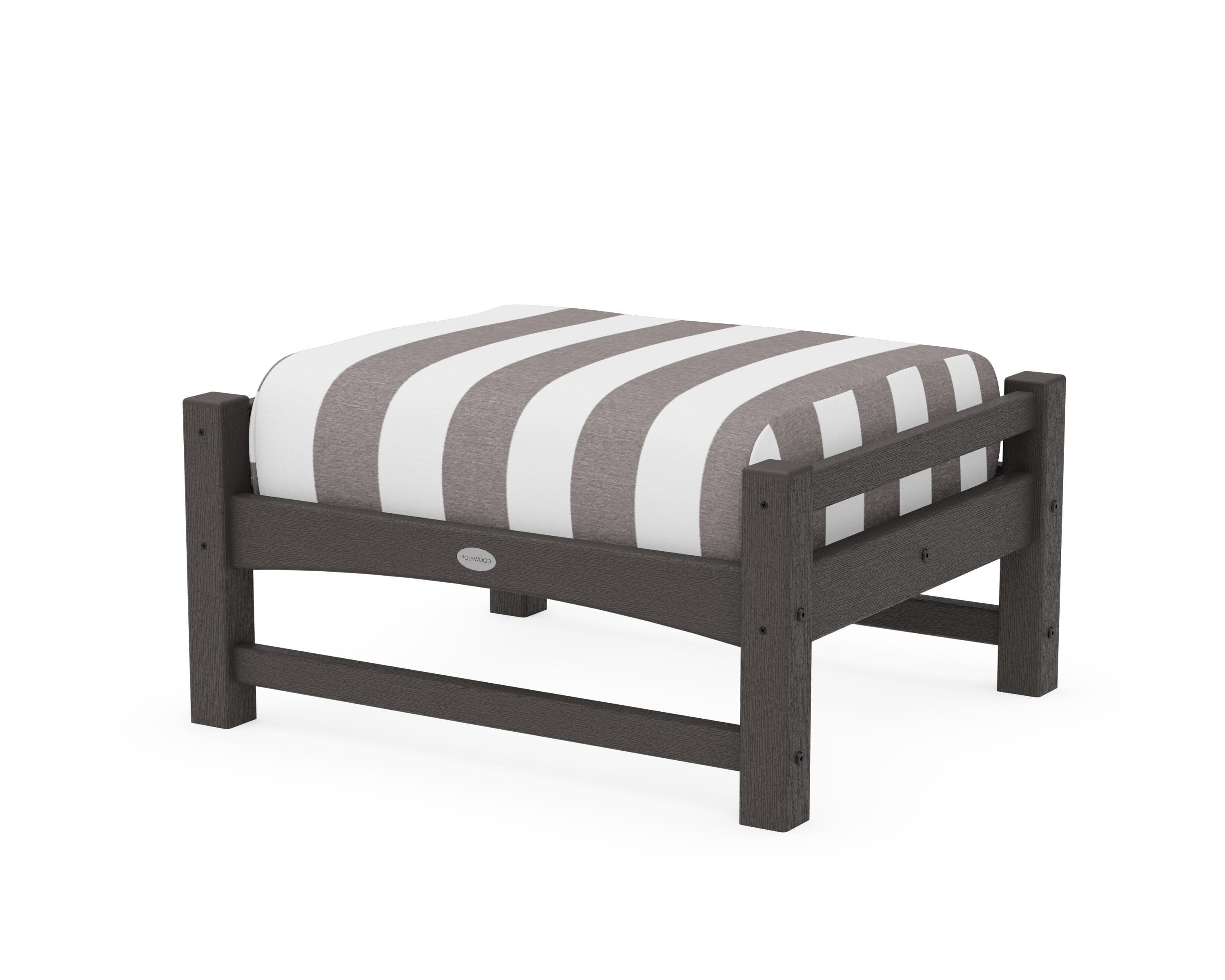 Club Ottoman in Vintage Coffee / Cabana Stripe Grey Mist