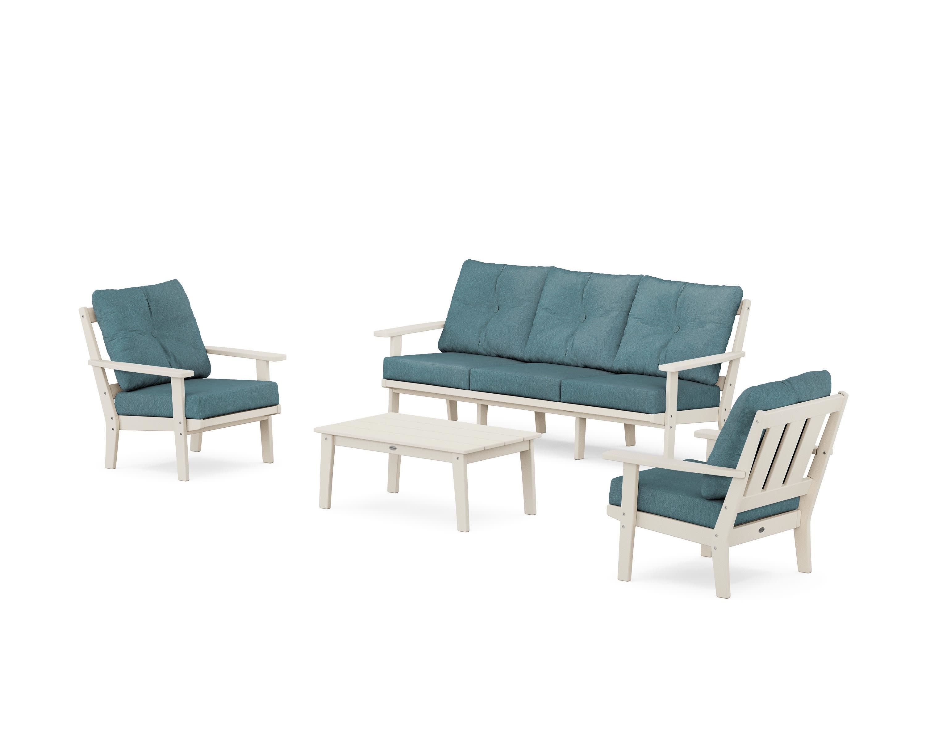 Oxford 4-Piece Deep Seating Set with Sofa in Sand / Ocean Teal