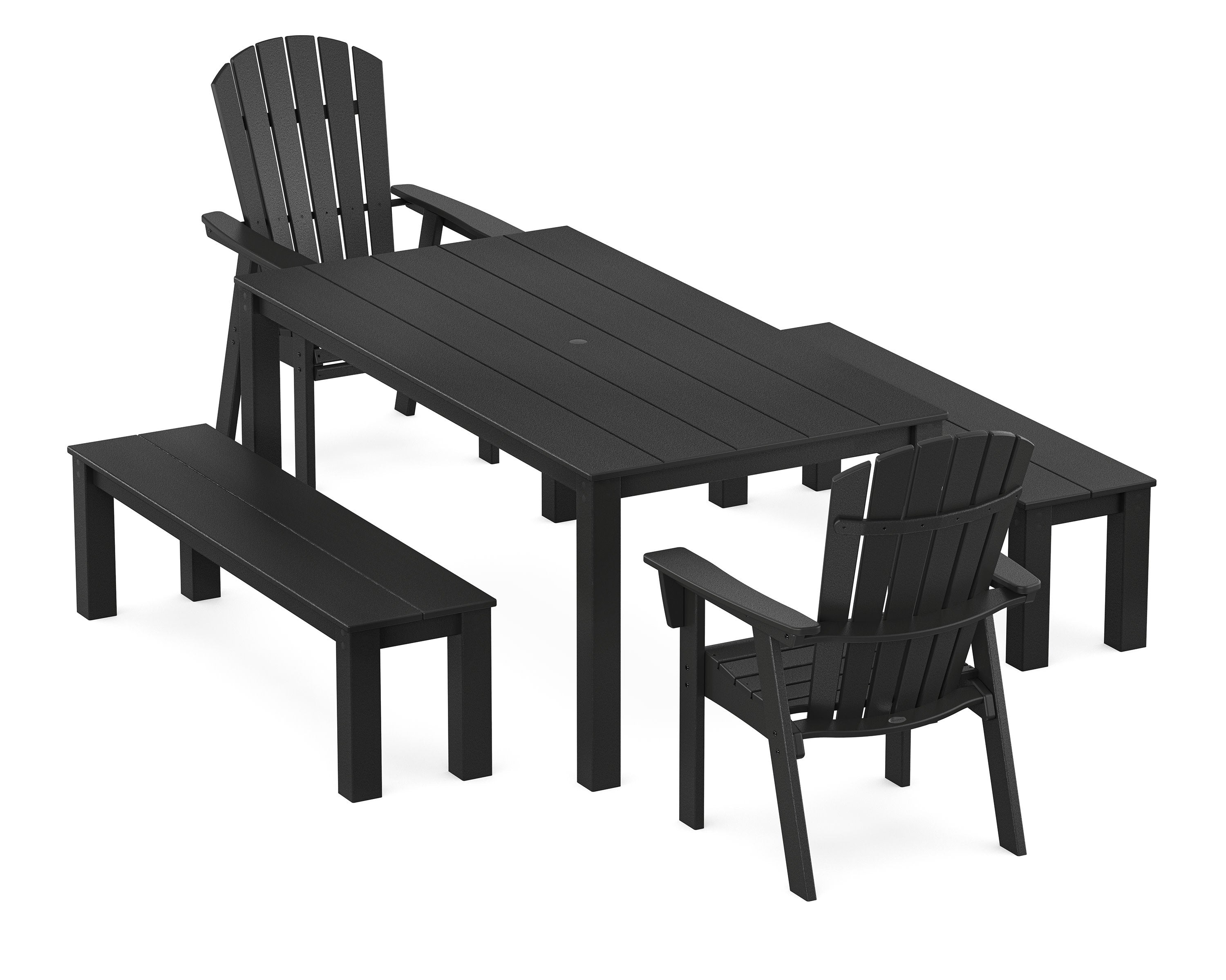 Nautical Curveback Adirondack 5-Piece Parsons Dining Set with Benches in Black