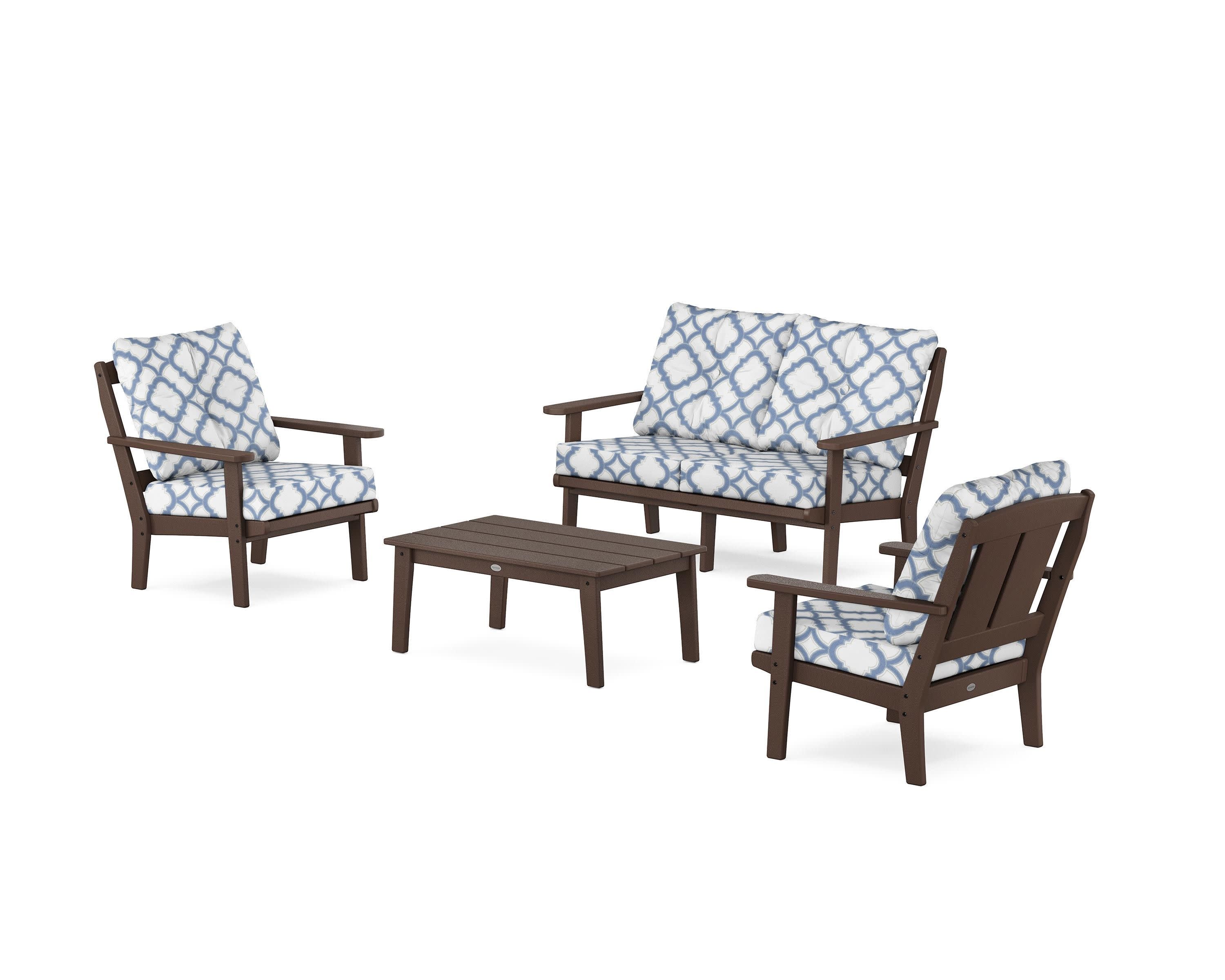 Mission 4-Piece Deep Seating Set with Loveseat in Mahogany / Trellis Sky Blue