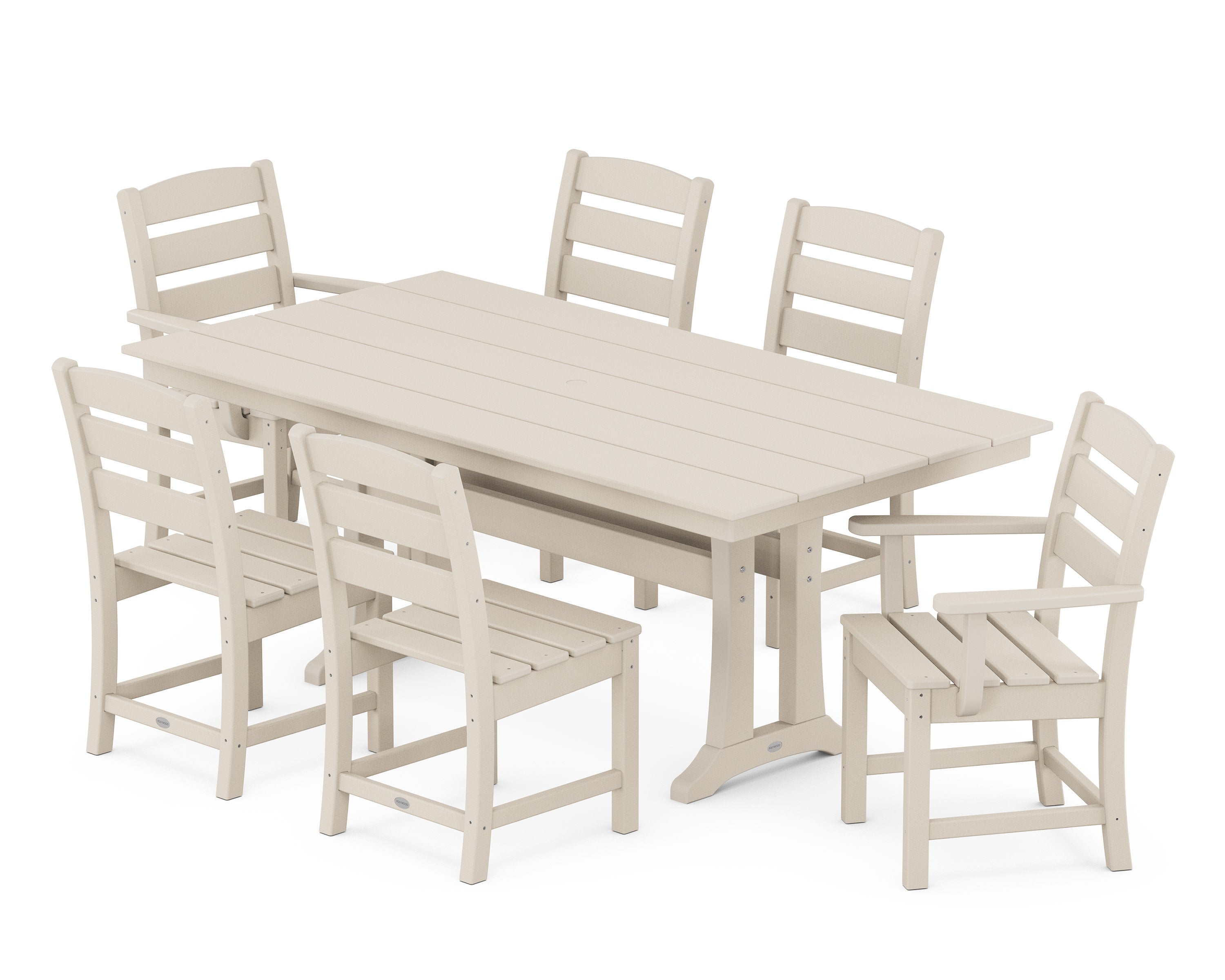 Lakeside 7-Piece Farmhouse Dining Set with Trestle Legs in Sand