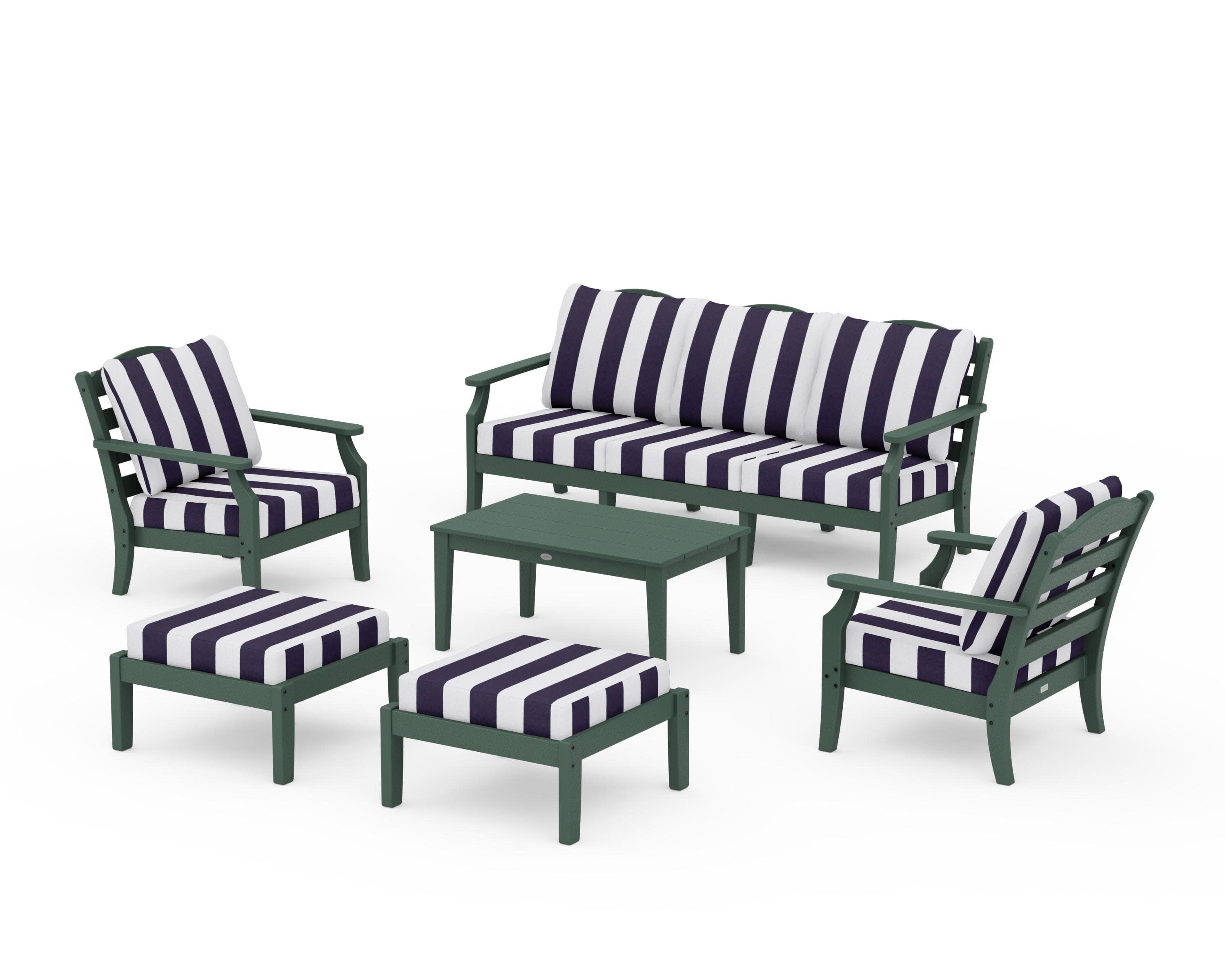 Savannah 6-Piece Lounge Sofa Set in Green / Cabana Stripe Navy