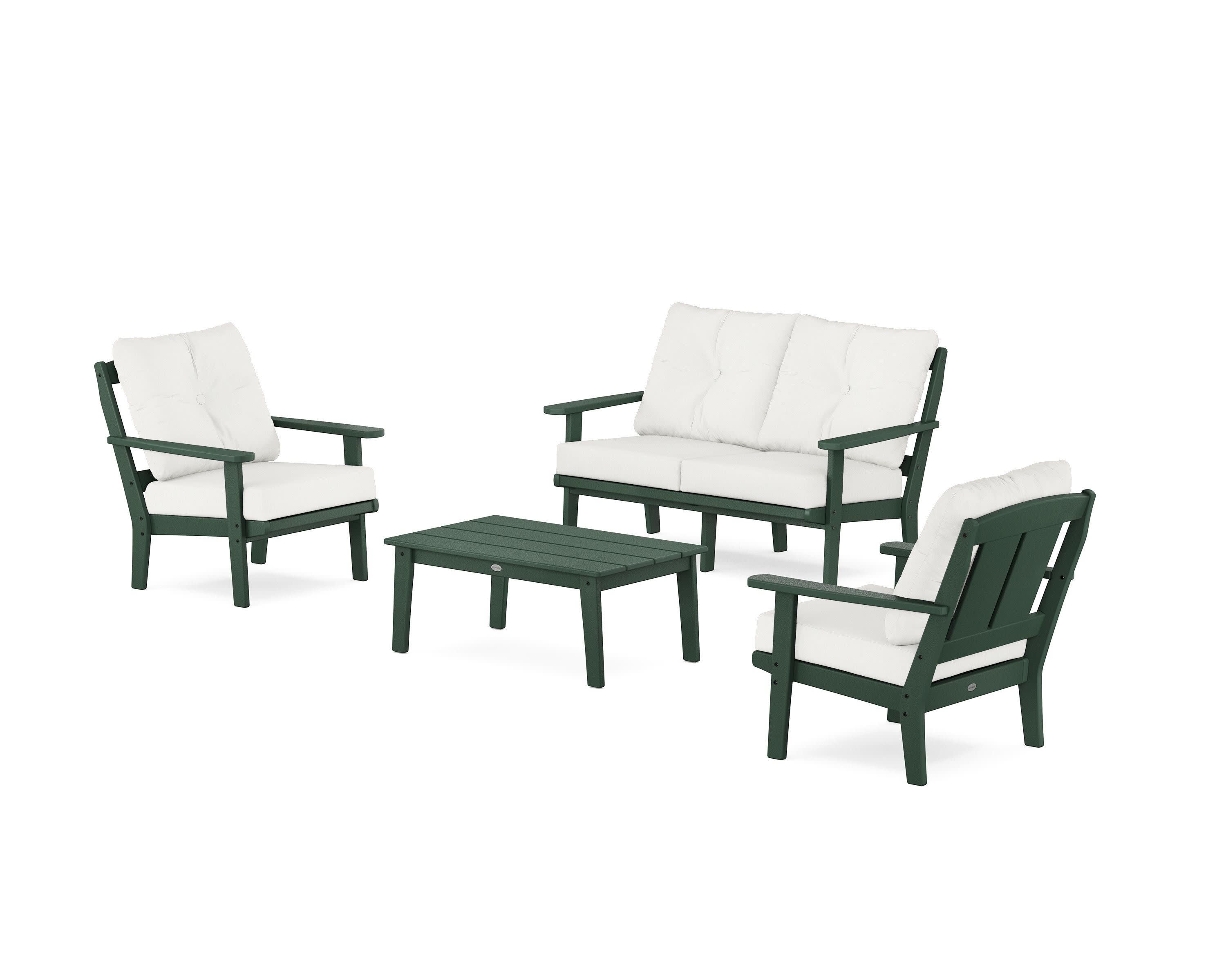 Mission 4-Piece Deep Seating Set with Loveseat in Green / Natural Linen