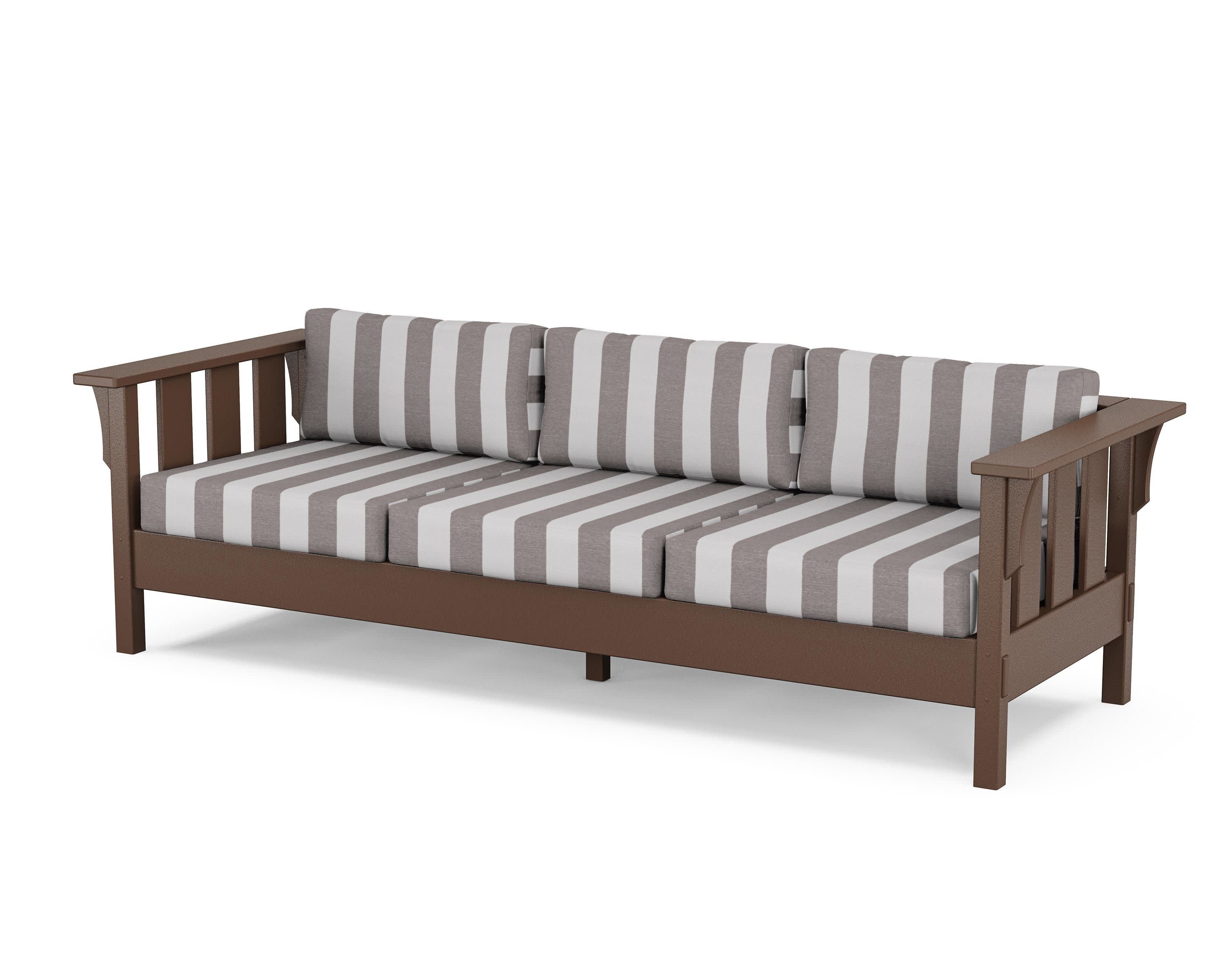 Acadia Deep Seating Sofa in Mahogany / Cabana Stripe Grey Mist