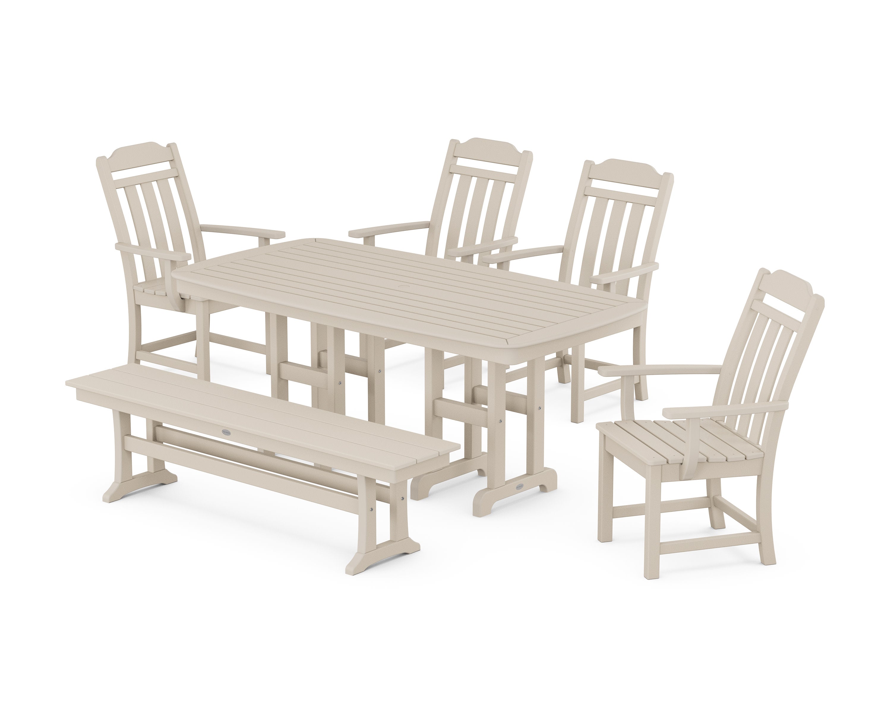 Cottage 6-Piece Dining Set with Bench in Sand