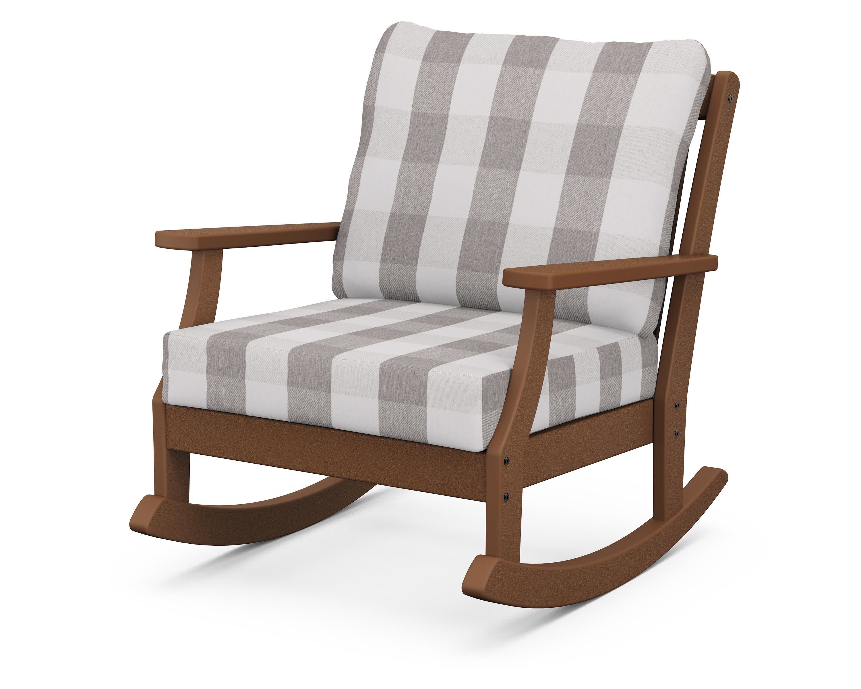 Braxton Deep Seating Rocking Chair in Teak / Buffalo Plaid Grey Mist