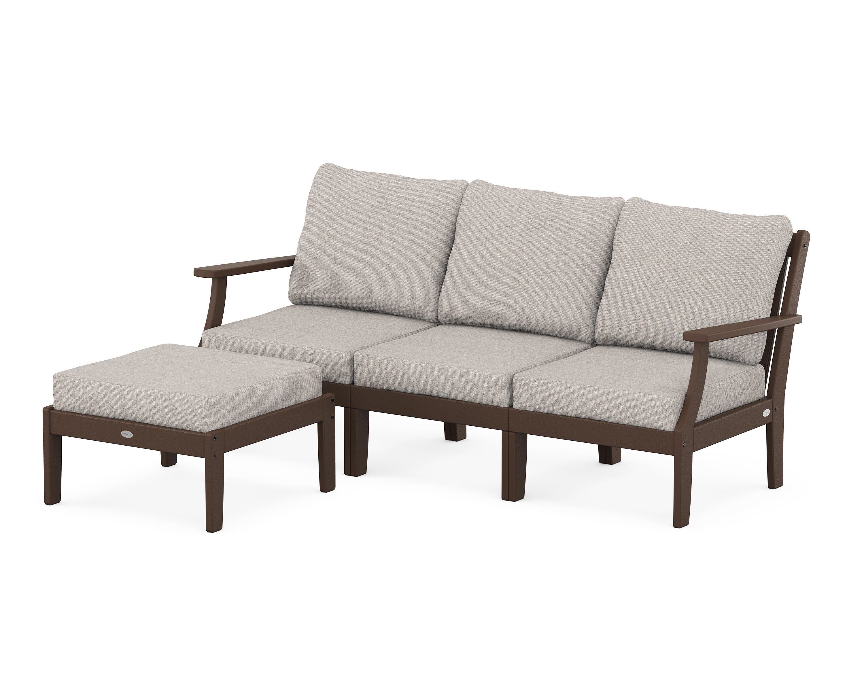 Braxton Modular 4-Piece Deep Seating Set with Ottoman in Mahogany / Weathered Tweed