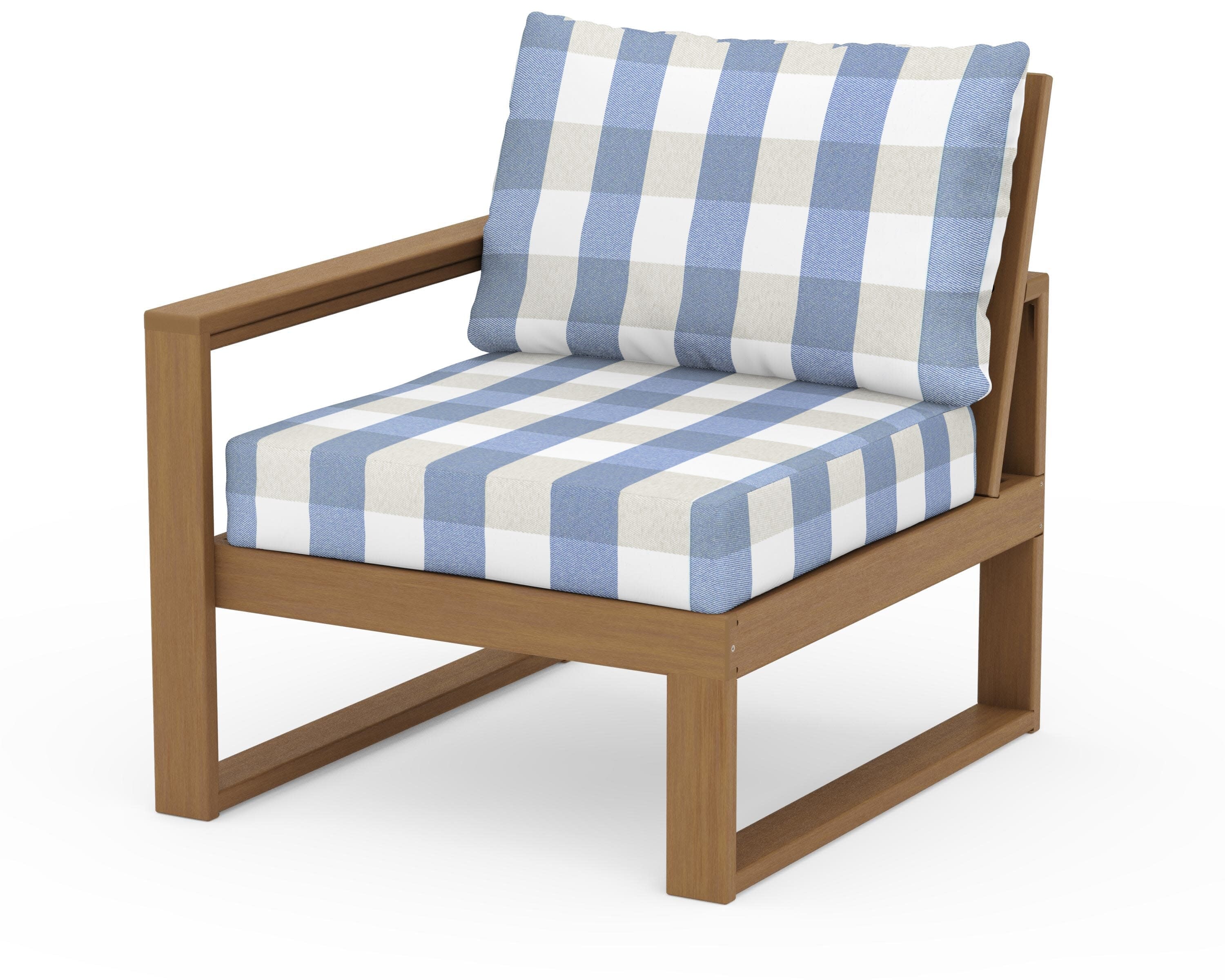 EDGE Modular Left Arm Chair in Natural / Buffalo Plaid Sky Blue