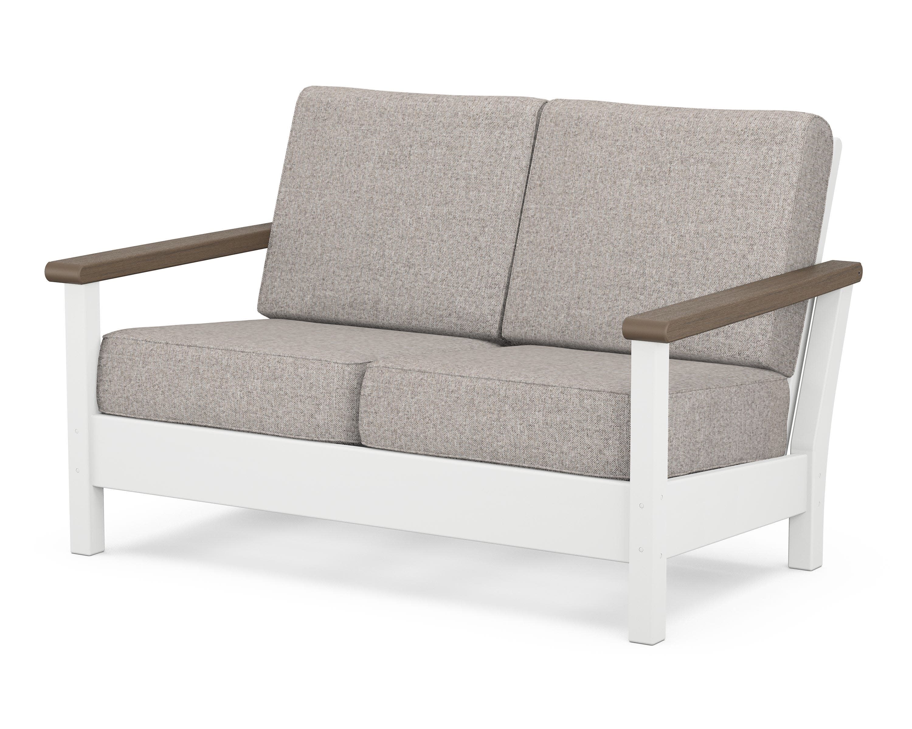 Harbour Deep Seating Loveseat in White / Kona / Weathered Tweed
