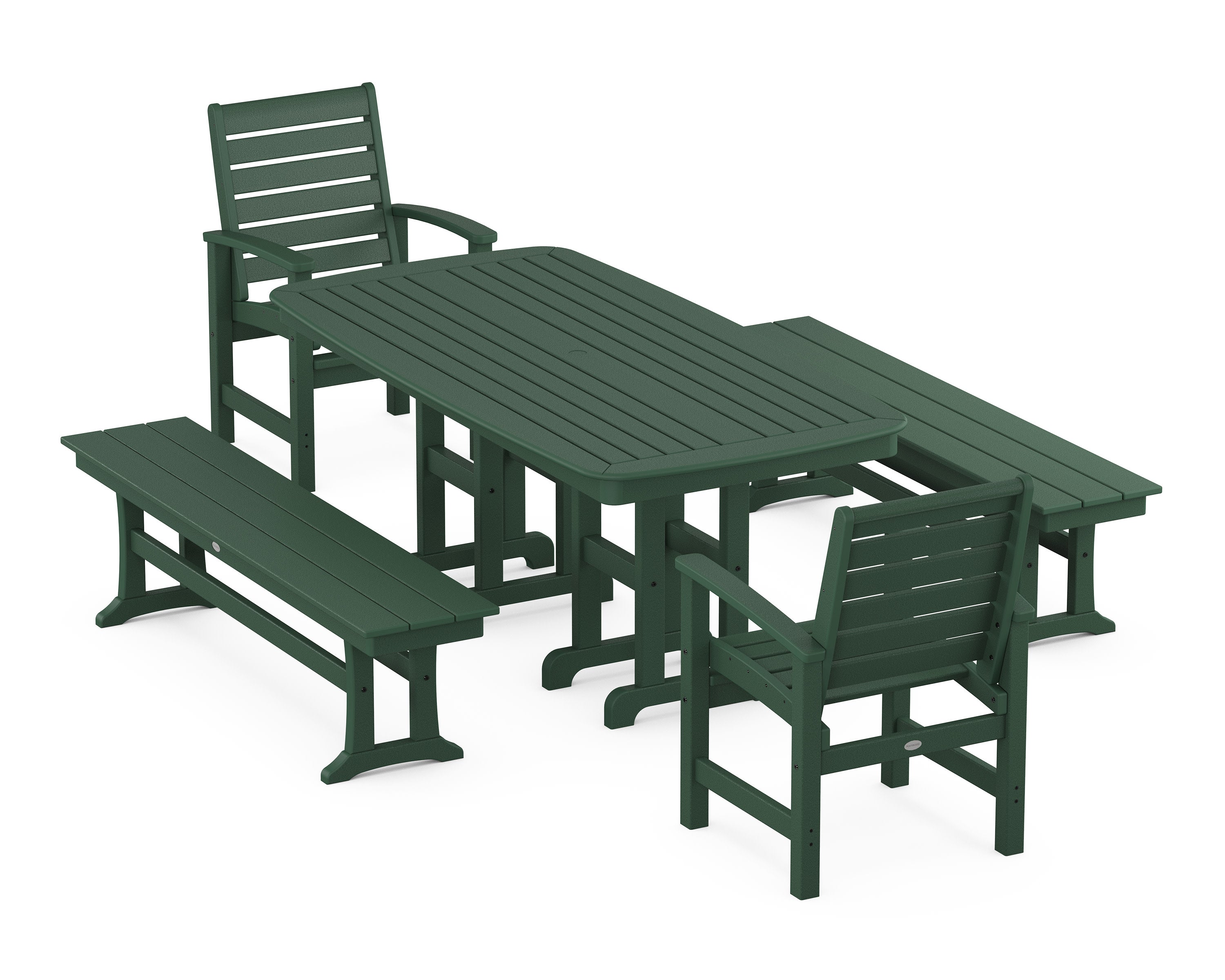 Signature 5-Piece Dining Set with Benches in Green