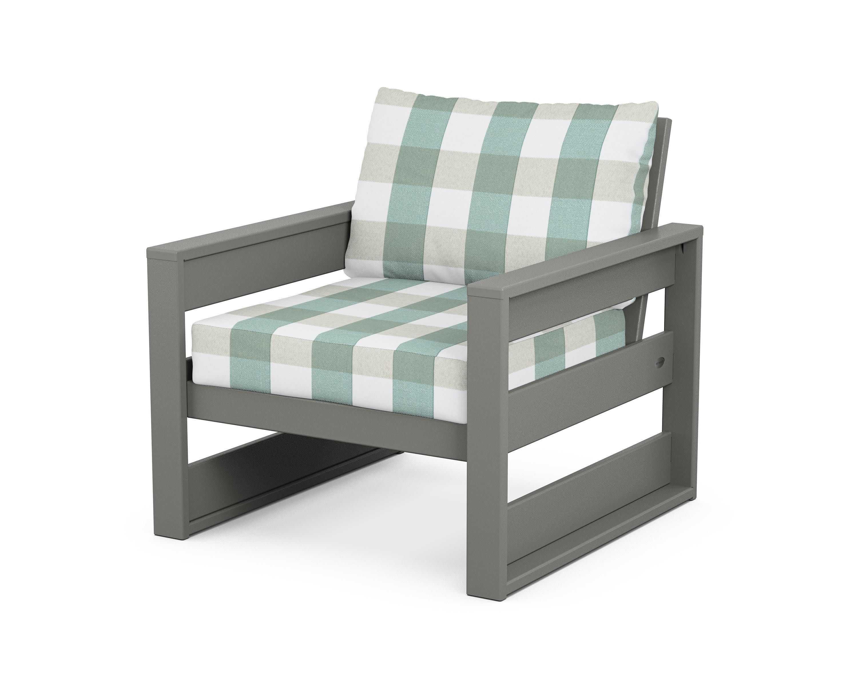 Westport Club Chair in Slate Grey / Buffalo Plaid Glacier Spa